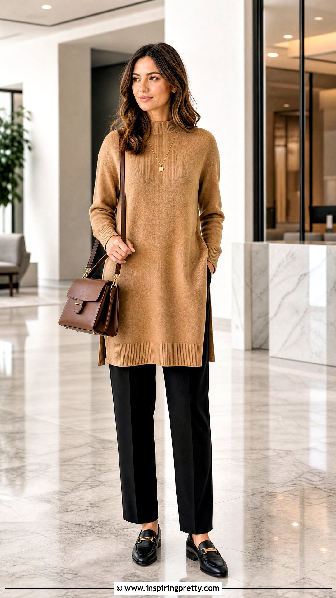 Long Knit Tunic With Straight Leg Pants - 50 long tunic tops outfit ideas