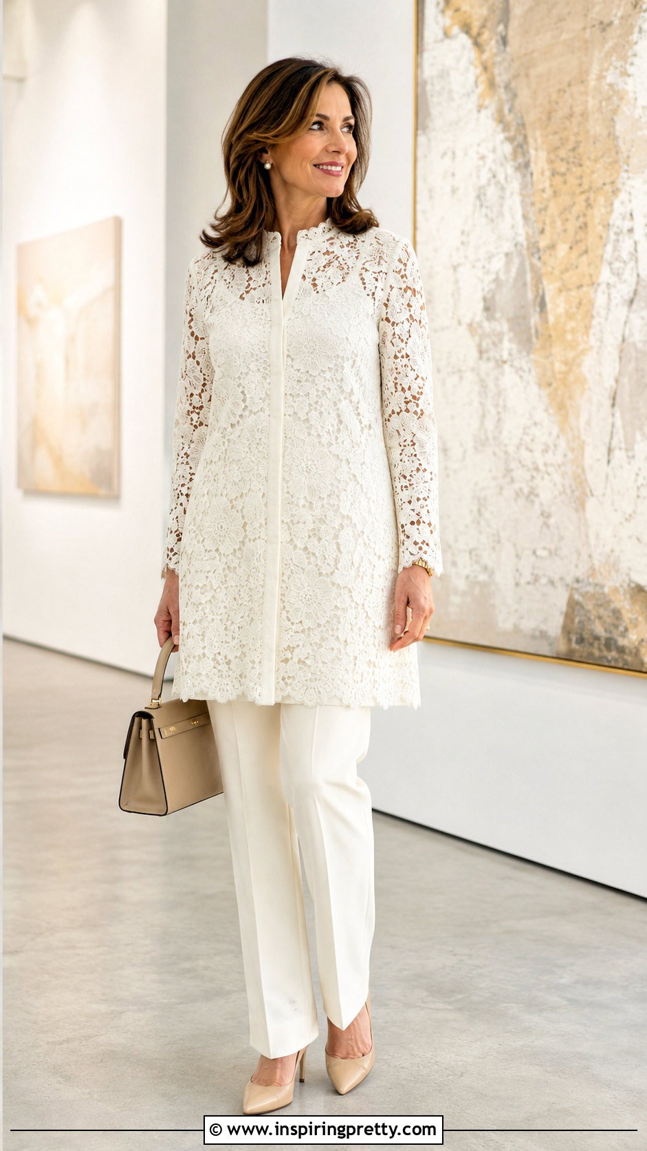 Long Lace Top With Tailored Pants - 50 stylish long tops for women