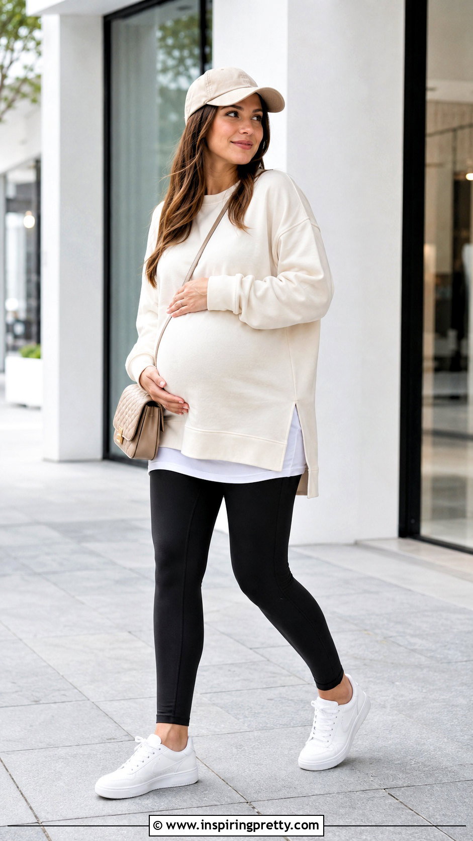 Long Maternity Sweatshirt With Maternity Leggings - 20 long maternity tops outfit ideas