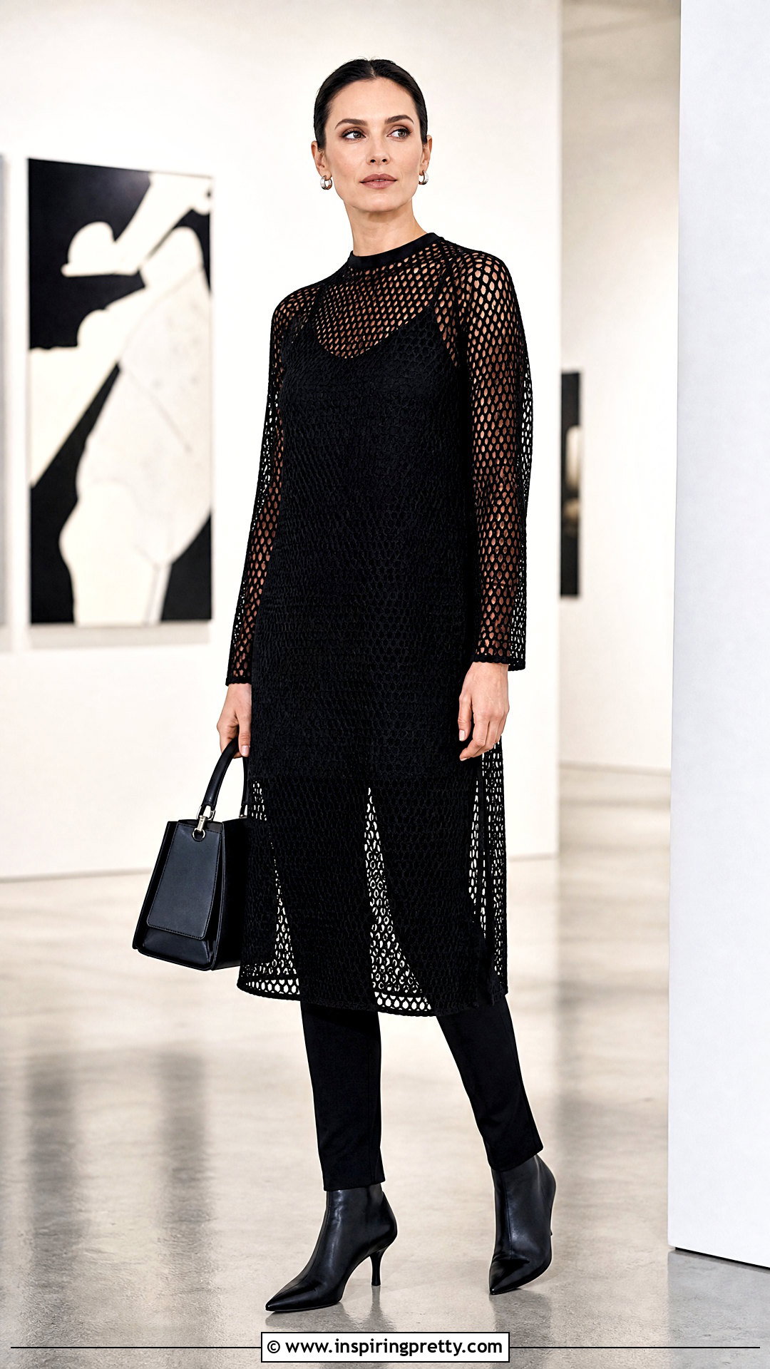 Long Net Top With Slim Pants - 50 net top outfits