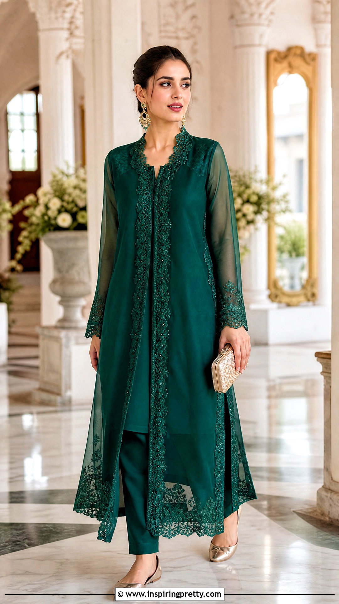 Long Net Tunic With Straight Pants - 50 net top designs for women
