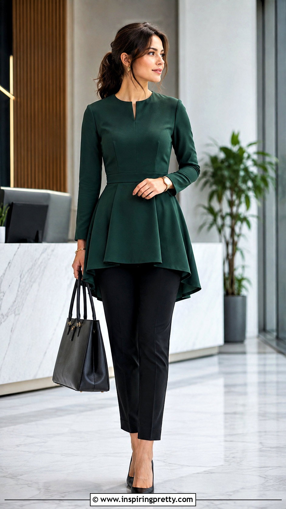 Long Peplum Tunic With Cigarette Pants - 50 stylish long tops for women