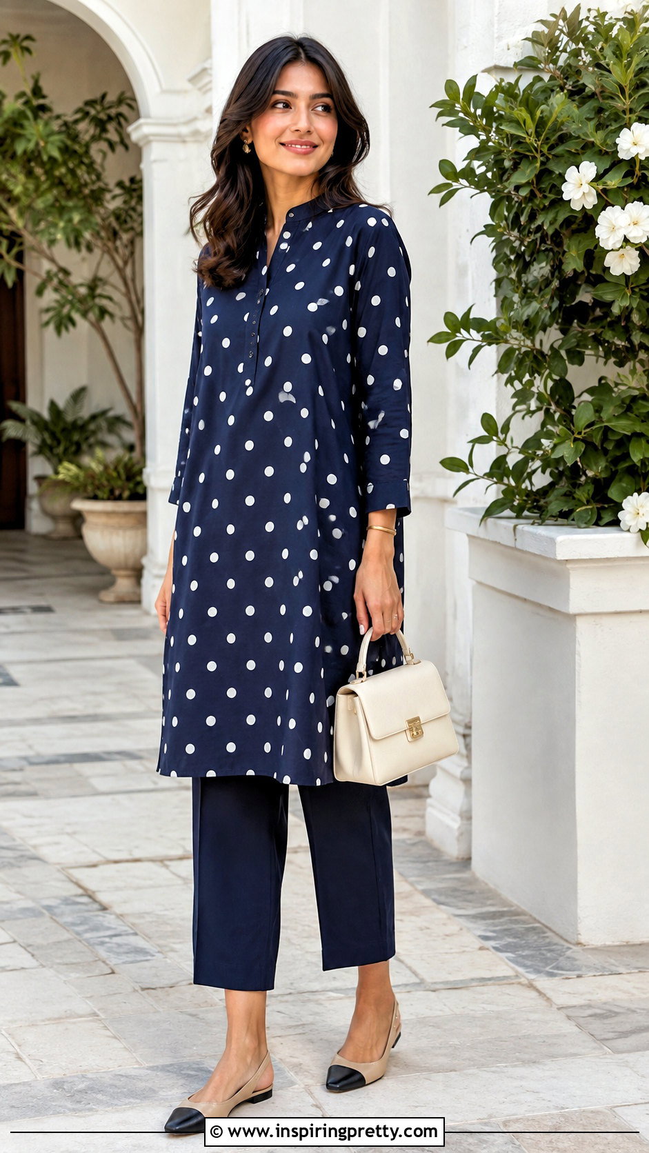 Long Polka Dot Top With Cropped Trousers - 50 stylish long tops for women