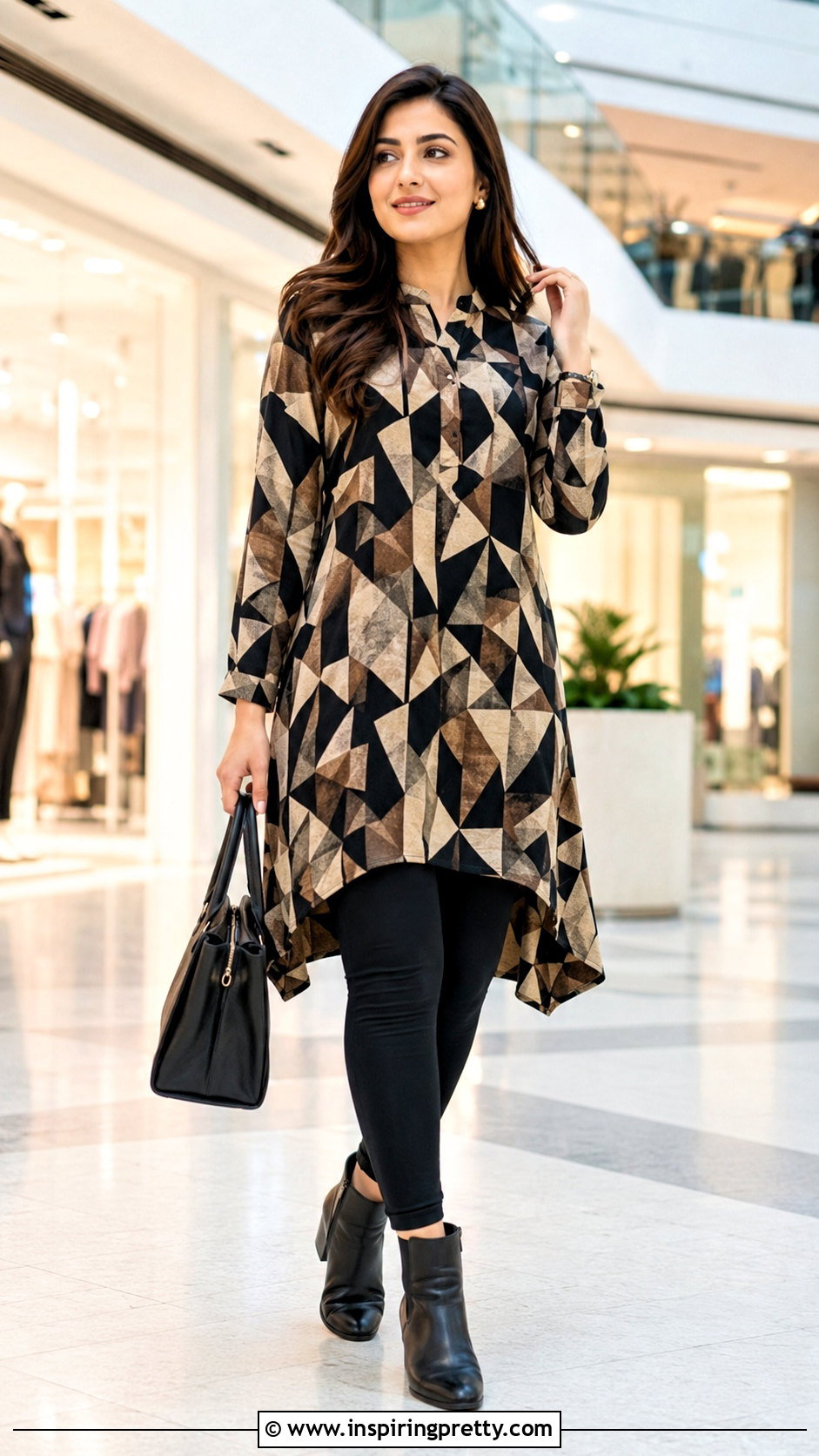 Long Printed Tunic With Solid Leggings - 50 stylish long tops for women
