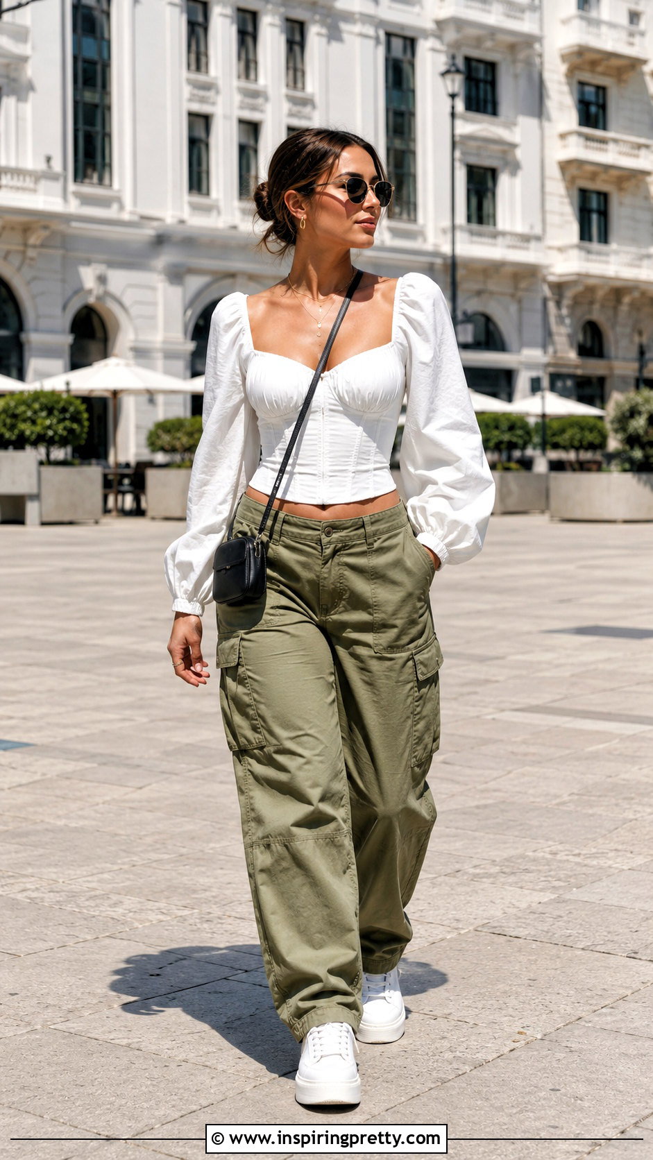 Long Puff Sleeve Corset Top With Cargo Pants - 20 Long Puff Sleeve Corset Top outfit ideas
