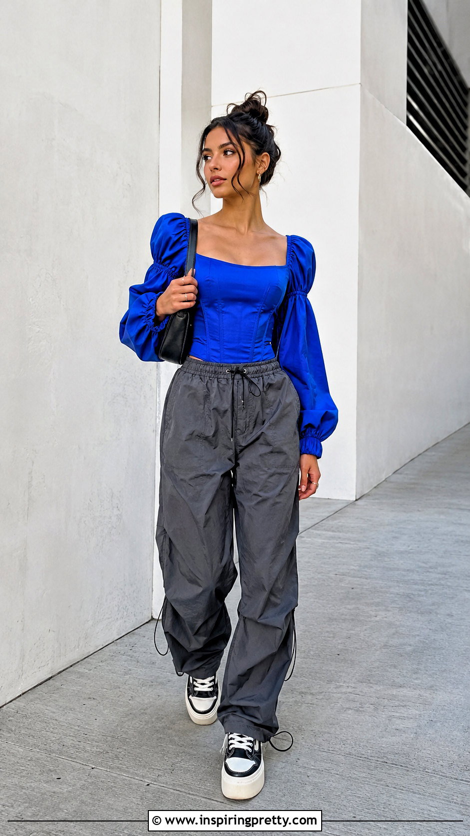 Long Puff Sleeve Corset Top With Parachute Pants - 20 Long Puff Sleeve Corset Top outfit ideas