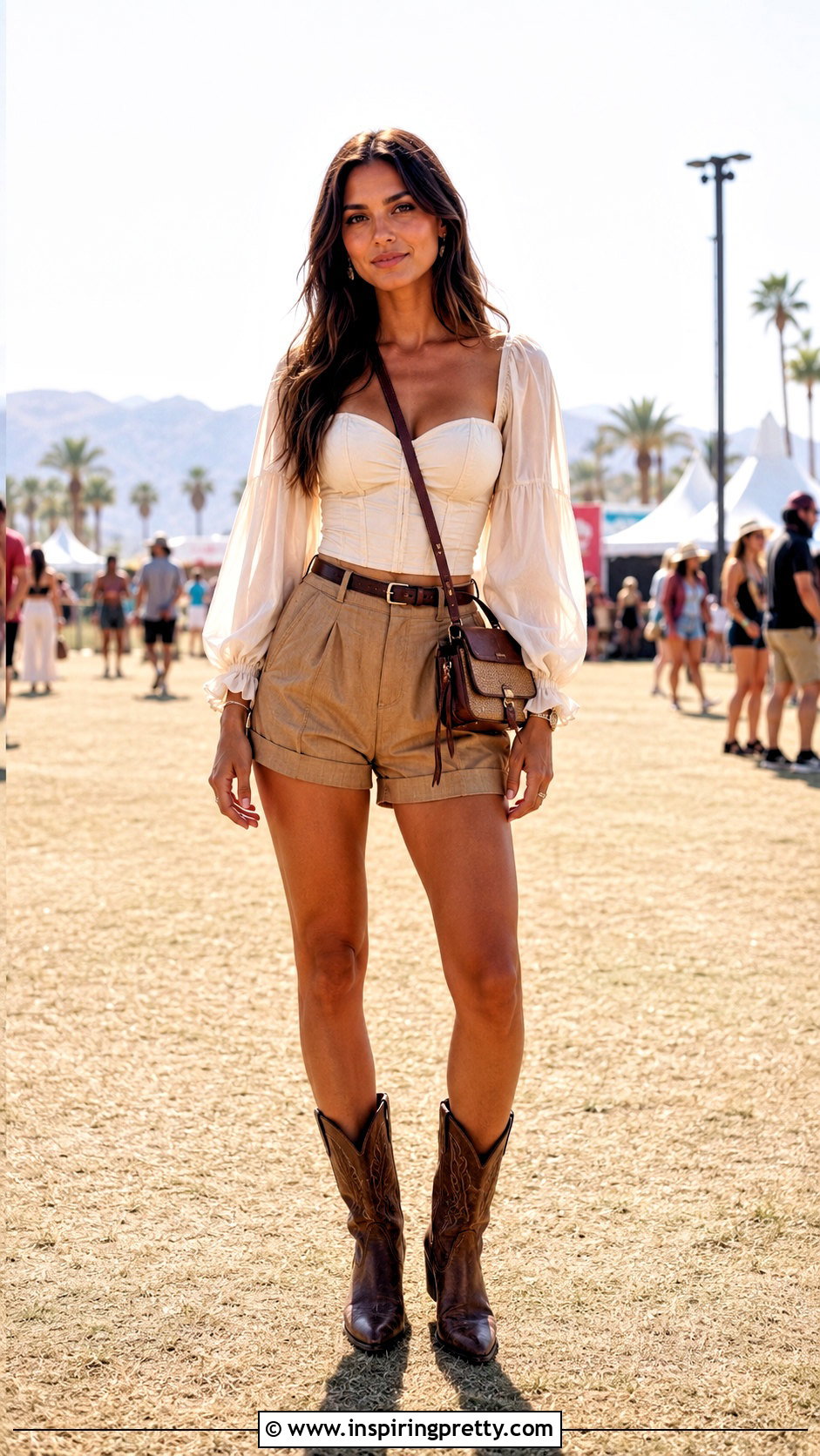 Long Puff Sleeve Corset Top With Tailored Shorts And Western Boots - 20 Long Puff Sleeve Corset Top outfit ideas