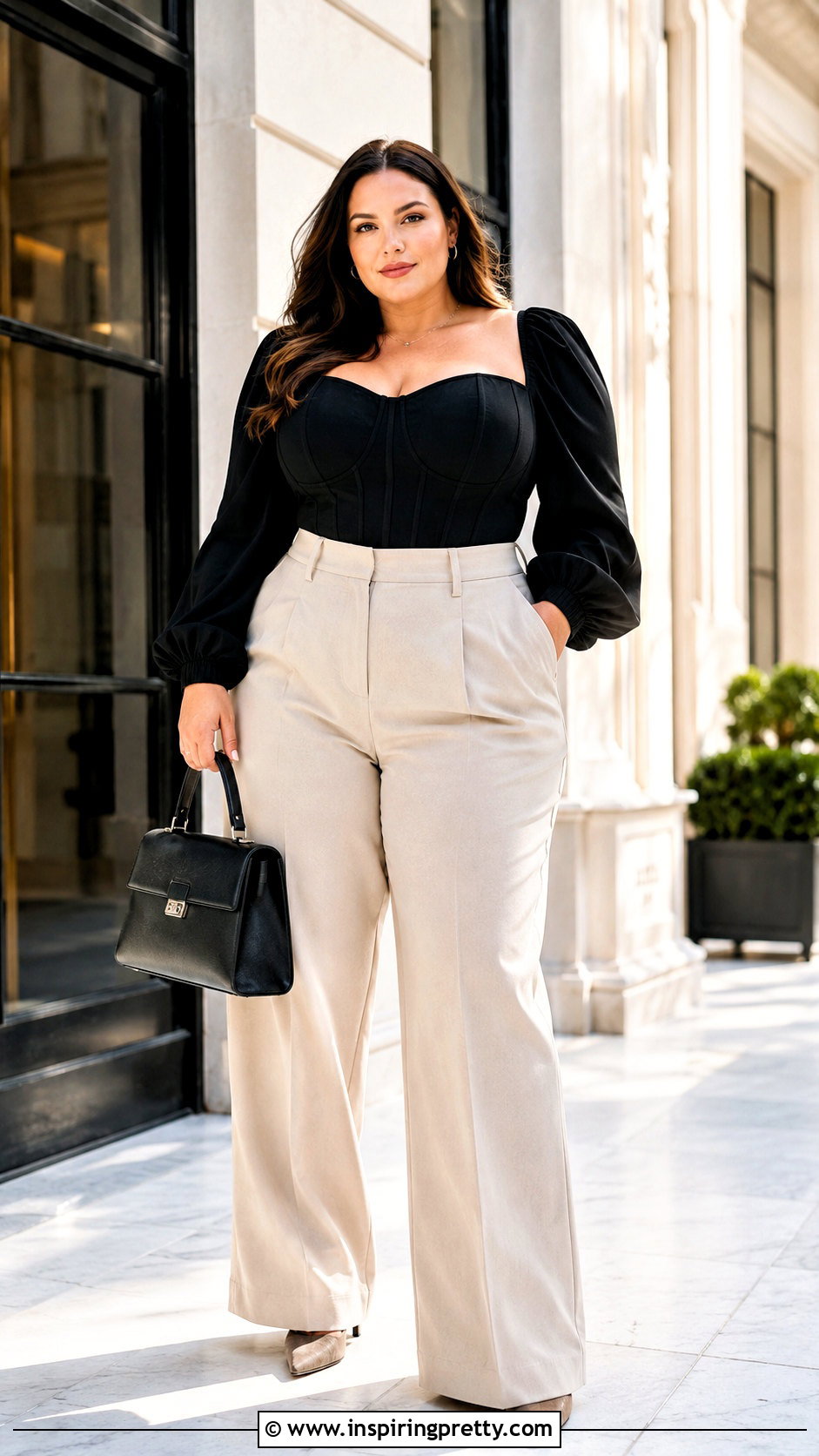 Long Puff Sleeve Corset Top With Tailored Trousers - 20 Long Puff Sleeve Corset Top outfit ideas