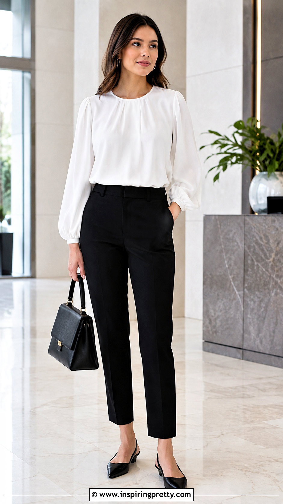 Long Puff Sleeve Top With Cigarette Pants - 50 stylish long tops for women