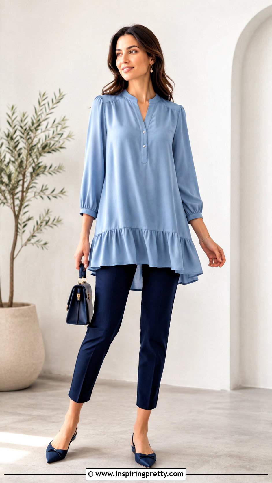 Long Ruffle Hem Top With Ankle Pants - 50 stylish long tops for women