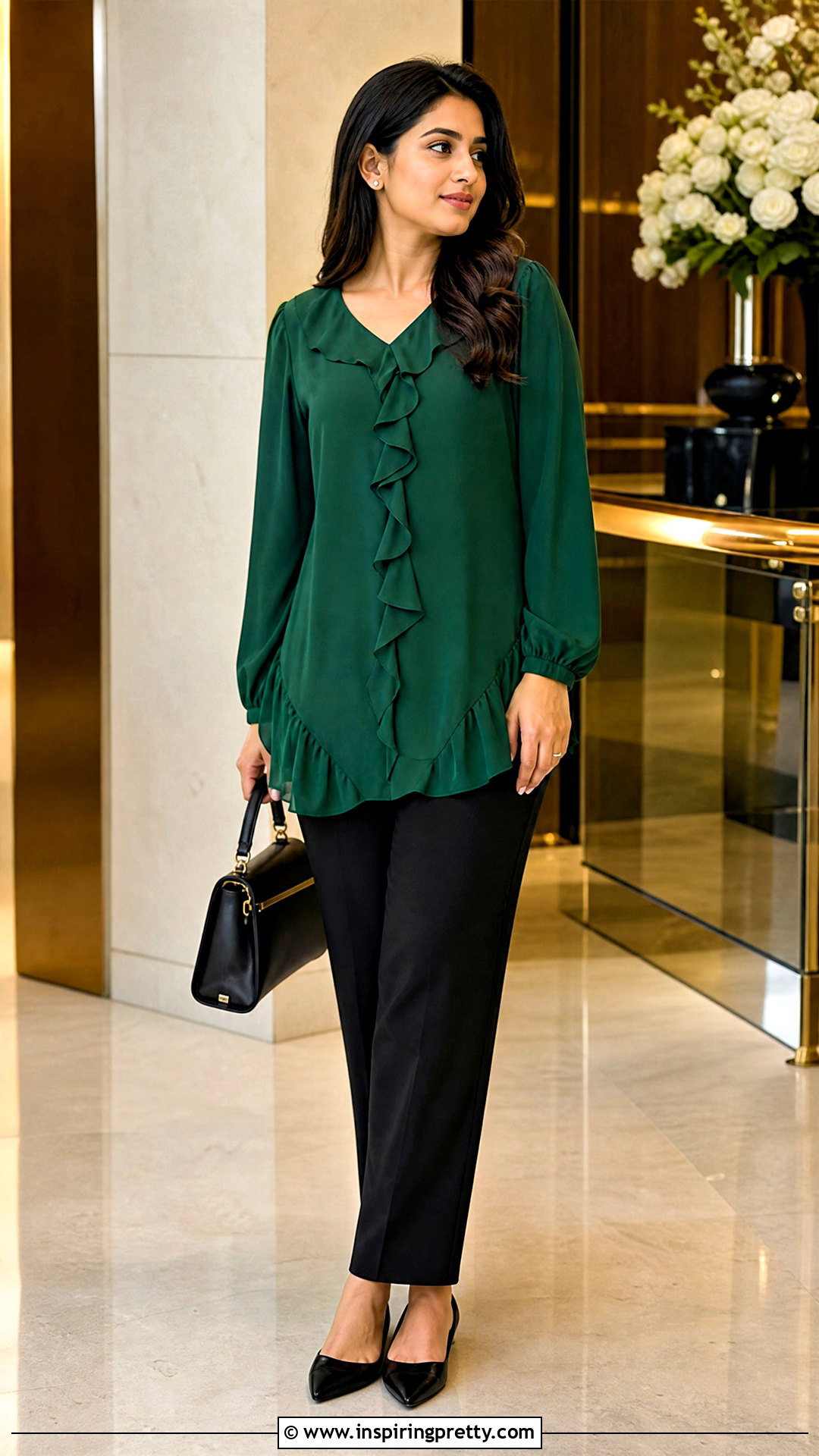 Long Ruffle Top With Black Jeans - 50 long top outfit ideas