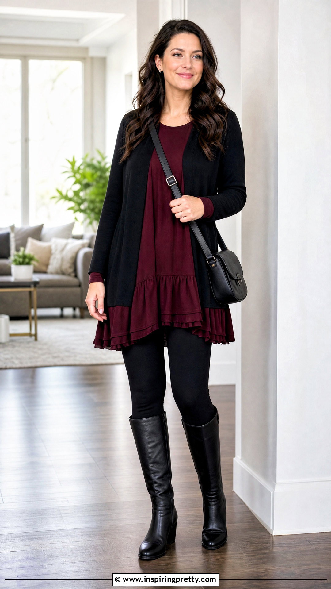 Long Ruffle Top With Leggings And Boots - 50 ruffle tops outfit ideas