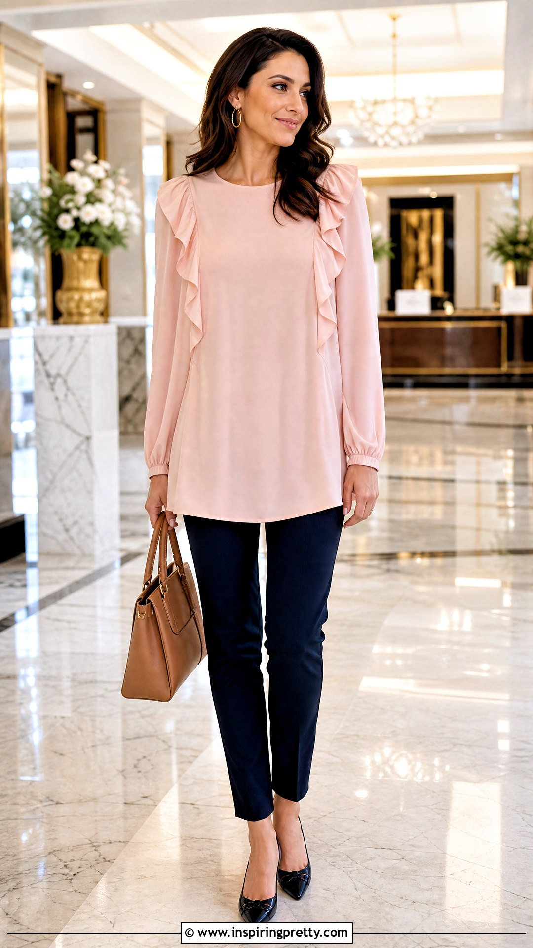 Long Ruffle Top With Slim Trousers - 50 long tops for women