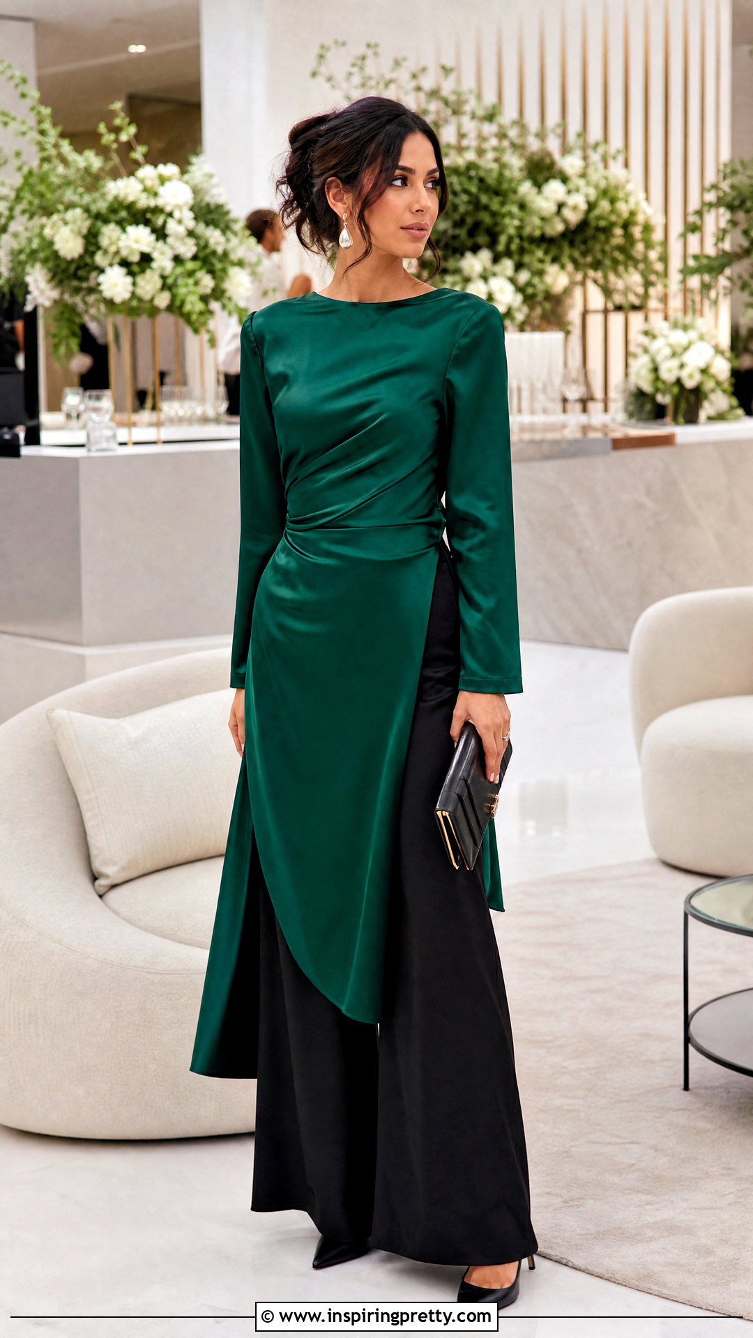 Long Satin Top With Wide Leg Trousers - 50 long tops for women