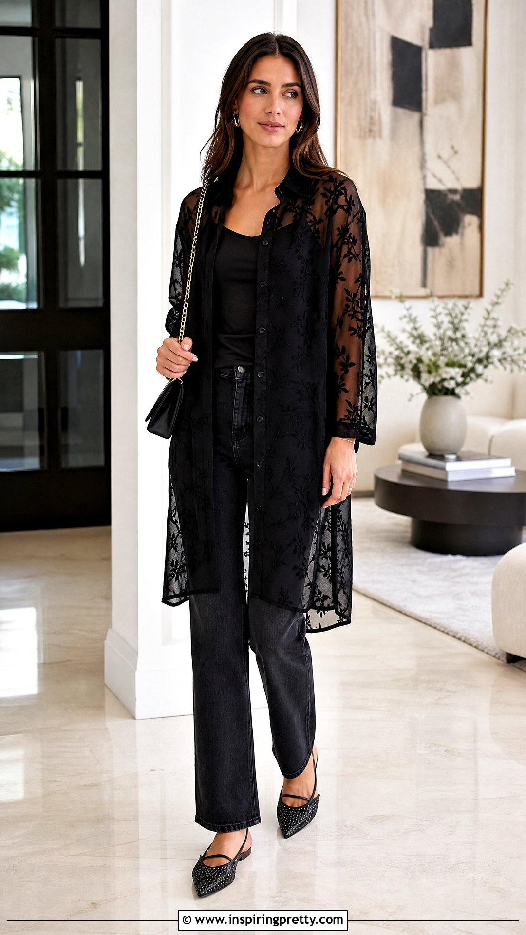 Long Sheer Top With Camisole And Jeans - 50 long tops for women