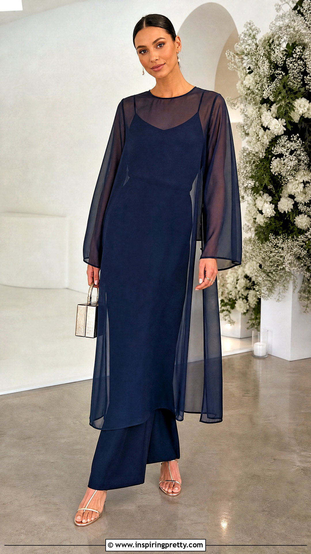 Long Sheer Tunic With Matching Pants - 50 long tunic tops outfit ideas