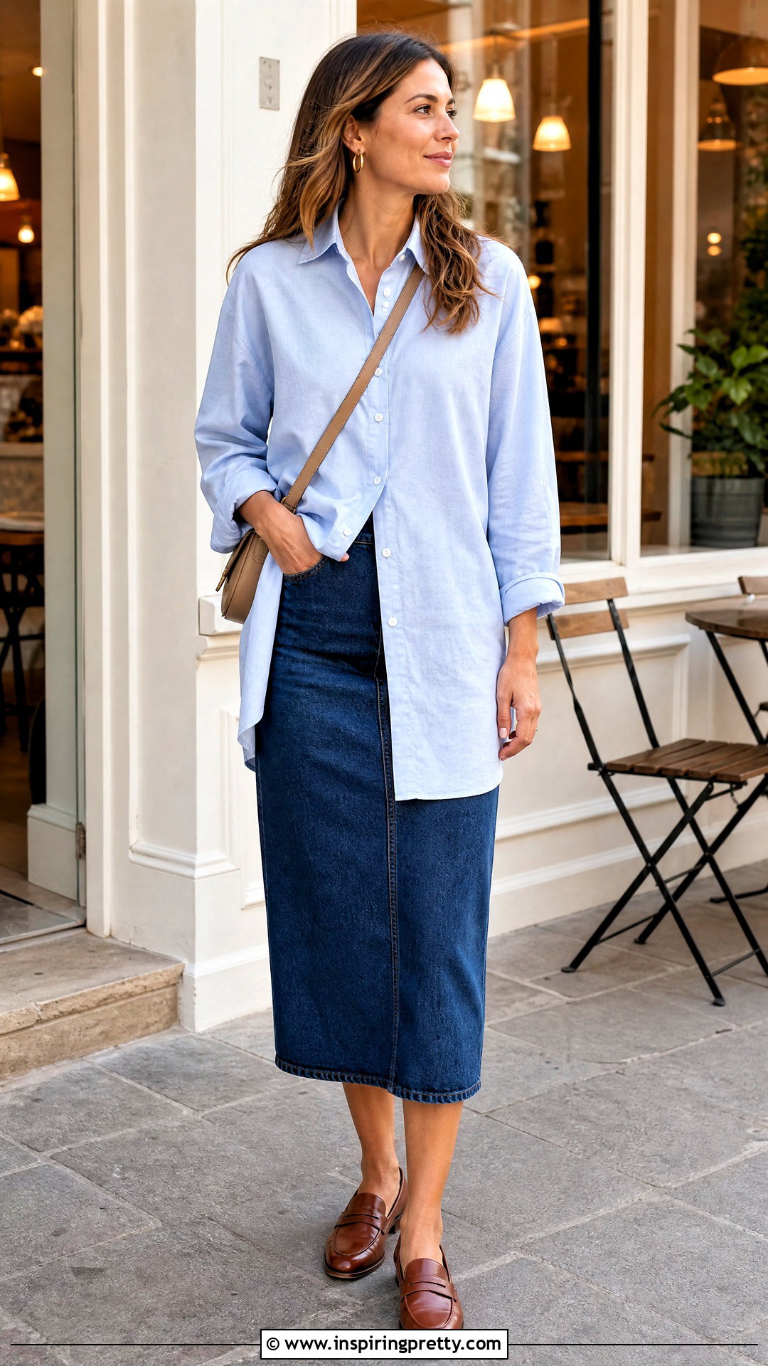 Long Shirt Tunic With A Denim Skirt - 50 long tunic tops outfit ideas
