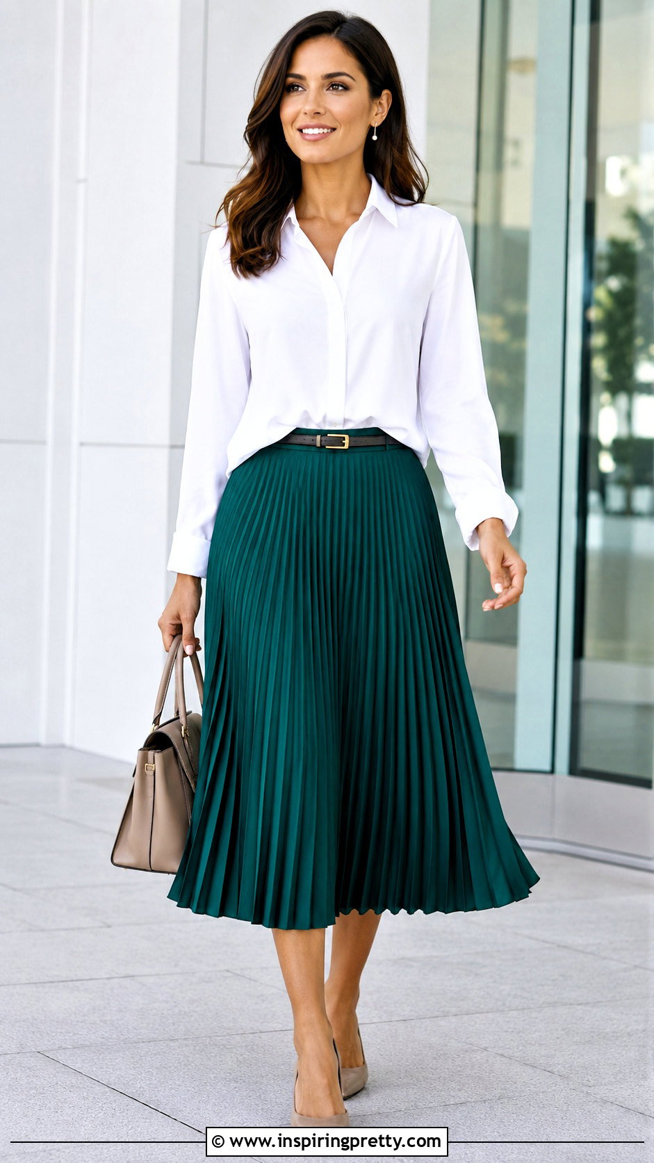 Long Shirt With Pleated Midi Skirt - 50 long tops outfit ideas