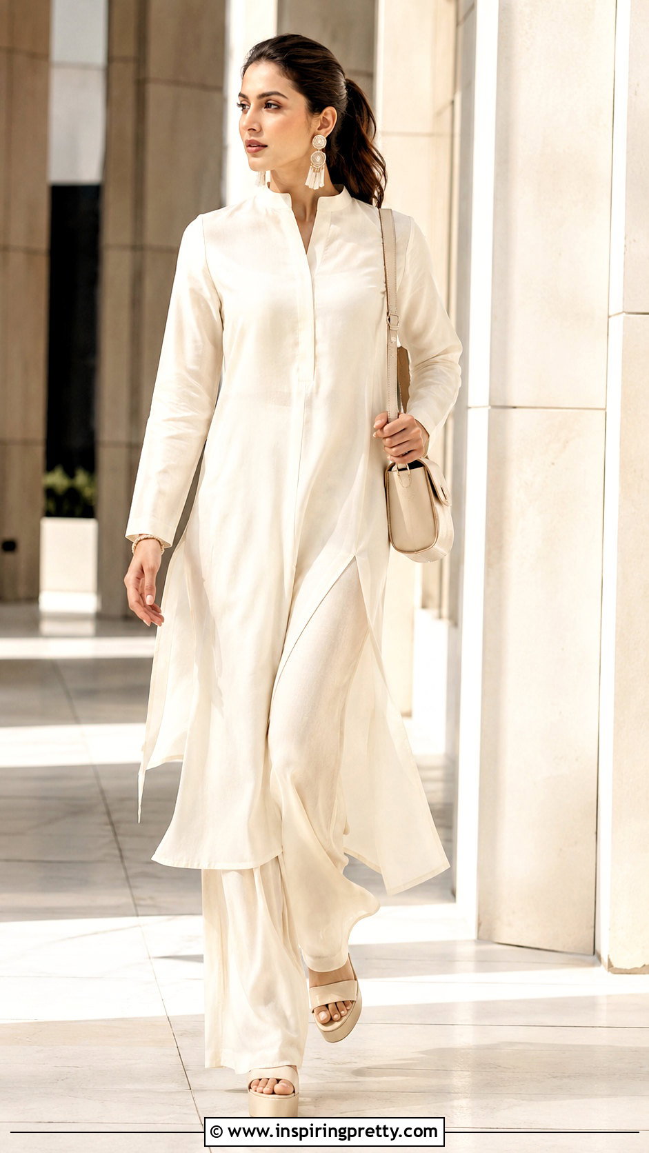 Long Side Slit Tunic With Flared Pants - 50 stylish long tops for women
