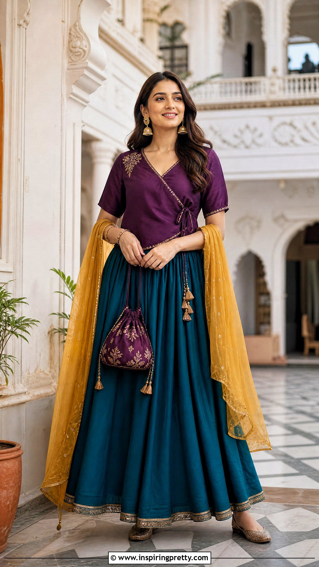 Long Skirt With Angrakha Top - 50 traditional skirt and top outfits