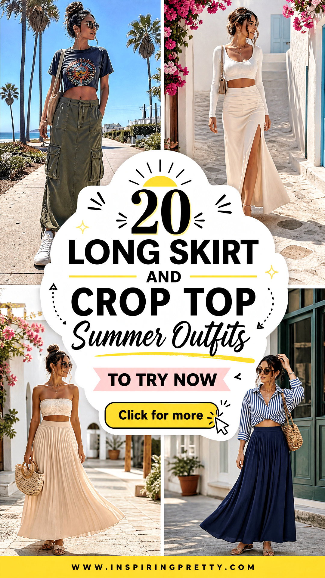 20 Long Skirt and Crop Top Summer Outfits to Try Now - 20 Long Skirt and Crop Top Summer Outfits to Try Now