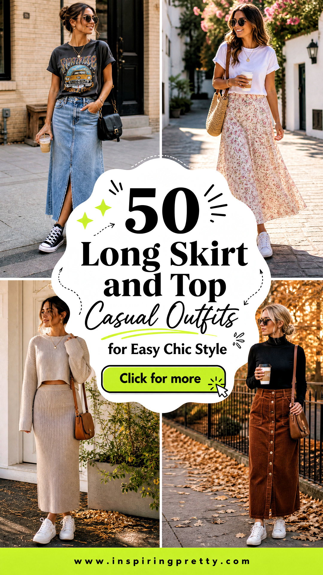 50 Long Skirt and Top Casual Outfits for Easy Chic Style - 50 Long Skirt and Top Casual Outfits for Easy Chic Style