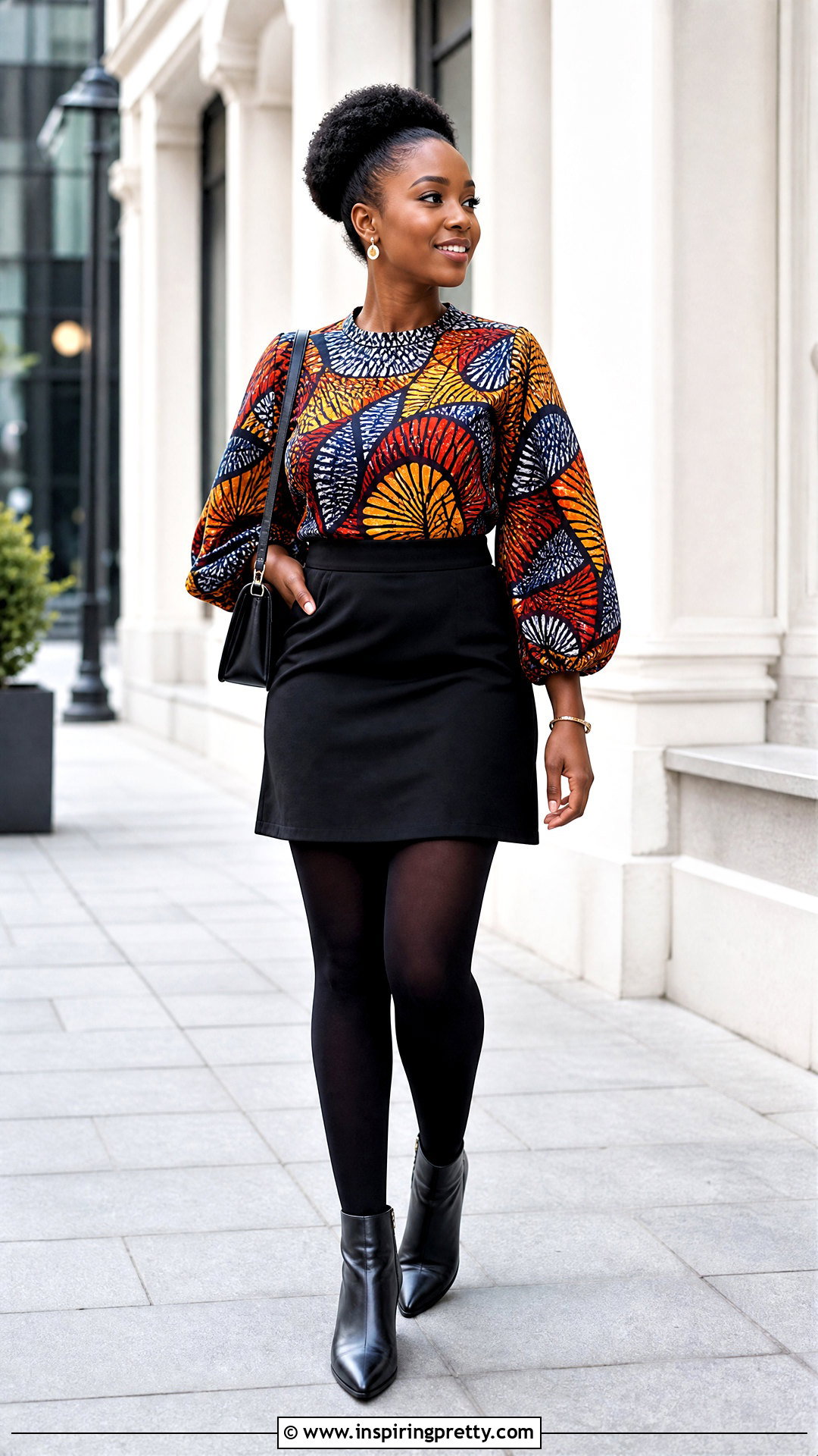Long Sleeve Ankara Top With Mini Skirt - 50 cute ankara tops outfit ideas