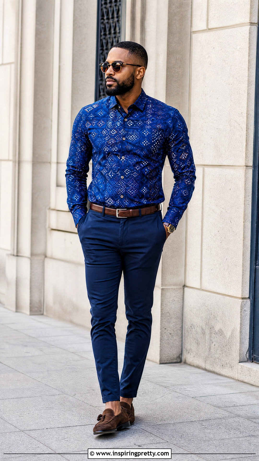 Long Sleeve Ankara Top With Navy Chinos - 50 ankara top for men outfit ideas