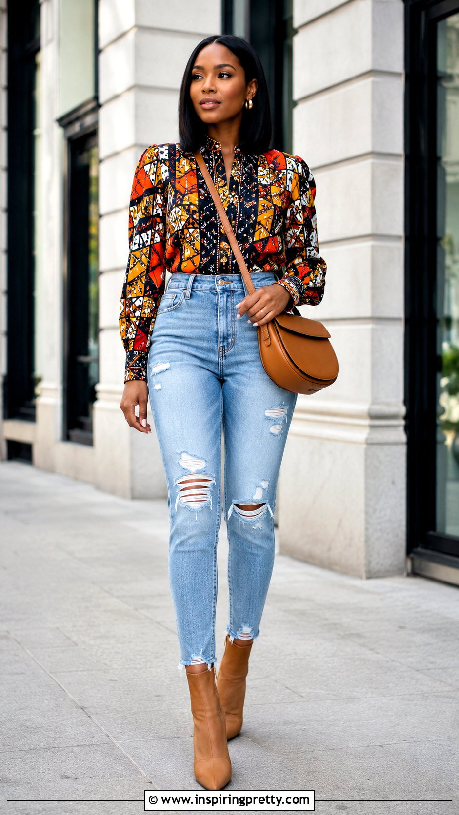 Long Sleeve Ankara Top With Ripped Jeans - 50 Simple Ankara Tops With Jeans