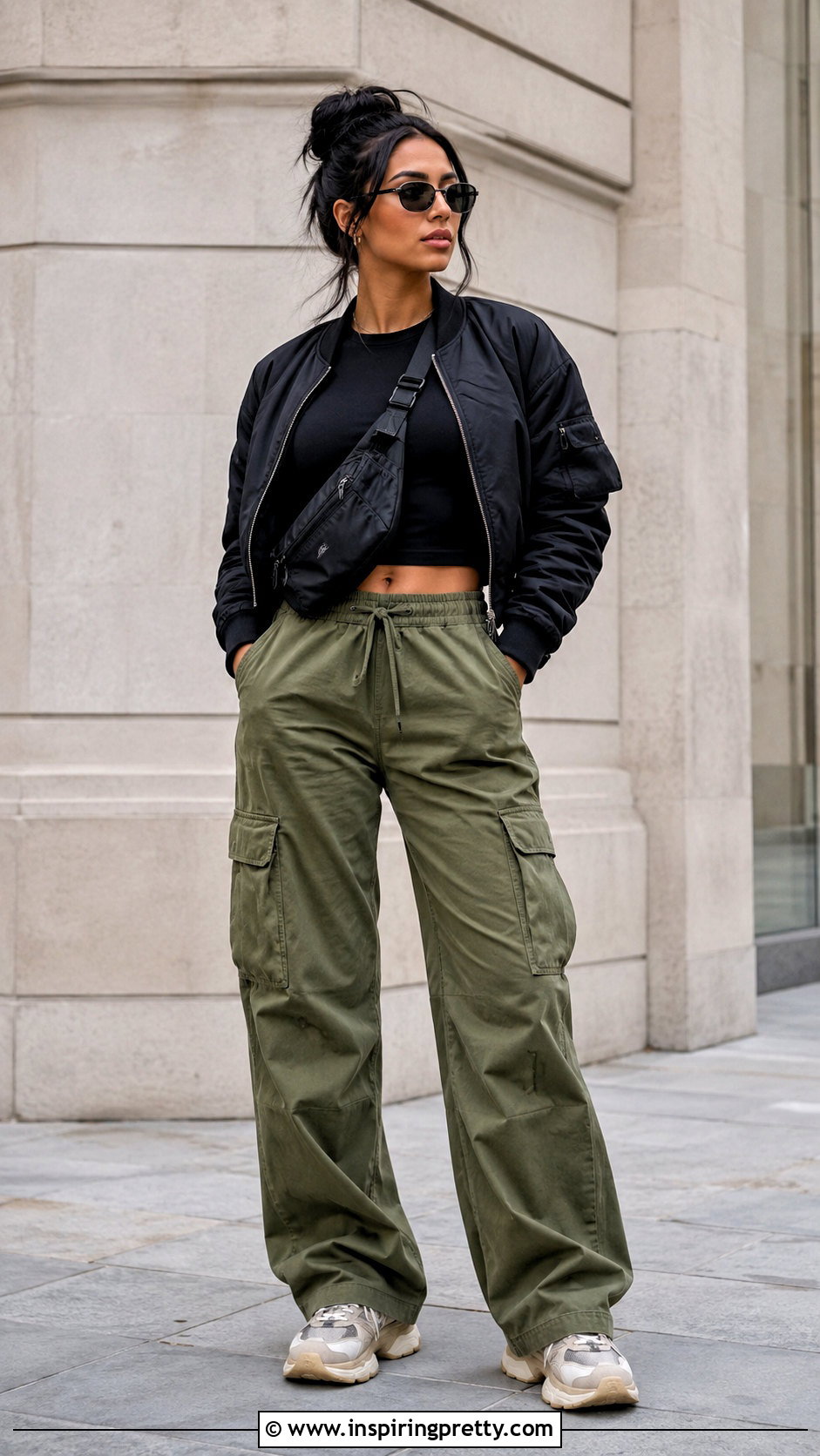 Long Sleeve Black Top With Cargo Pants - 50 long sleeve black top outfit ideas