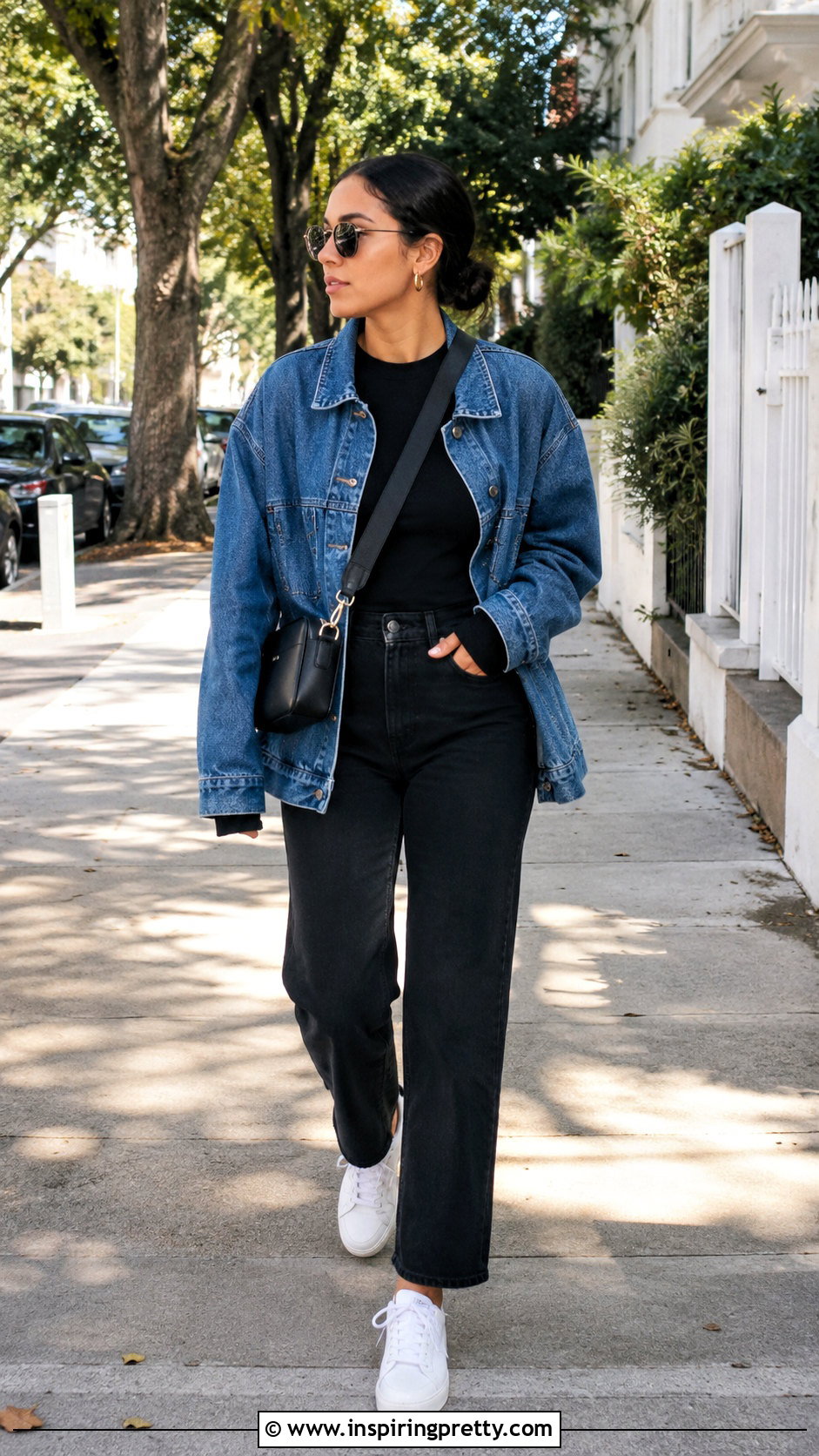 Long Sleeve Black Top With Denim Jacket - 50 long sleeve black top outfit ideas