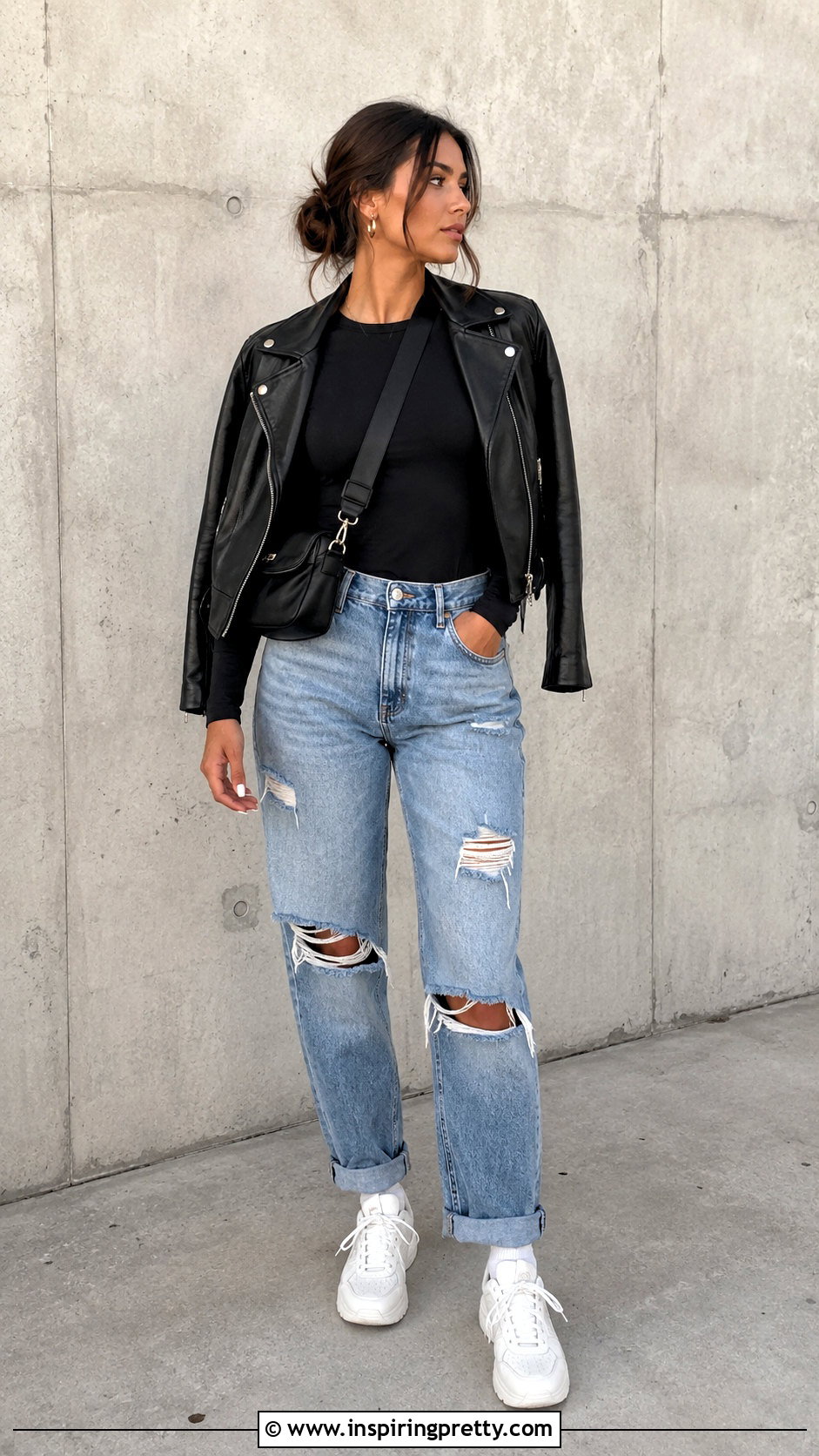 Long Sleeve Black Top With Distressed Jeans - 50 long sleeve black top outfit ideas
