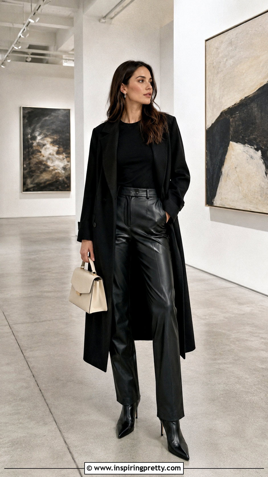 Long Sleeve Black Top With Faux Leather Pants - 50 long sleeve black top outfit ideas