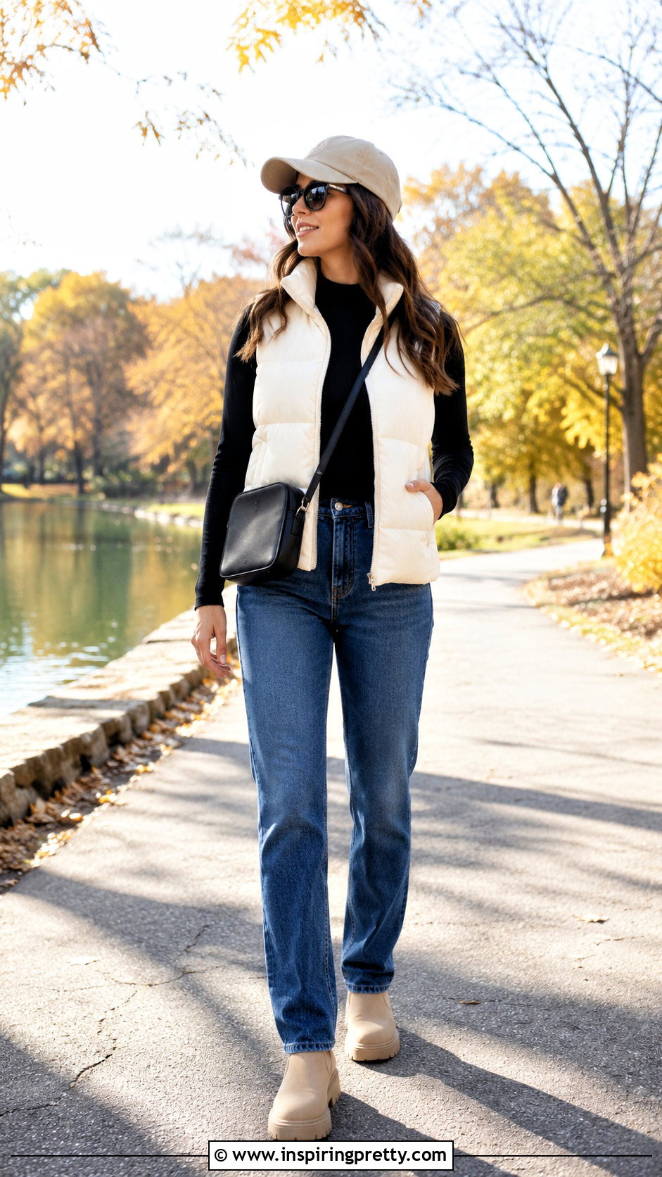 Long Sleeve Black Top With Puffer Vest - 50 long sleeve black top outfit ideas