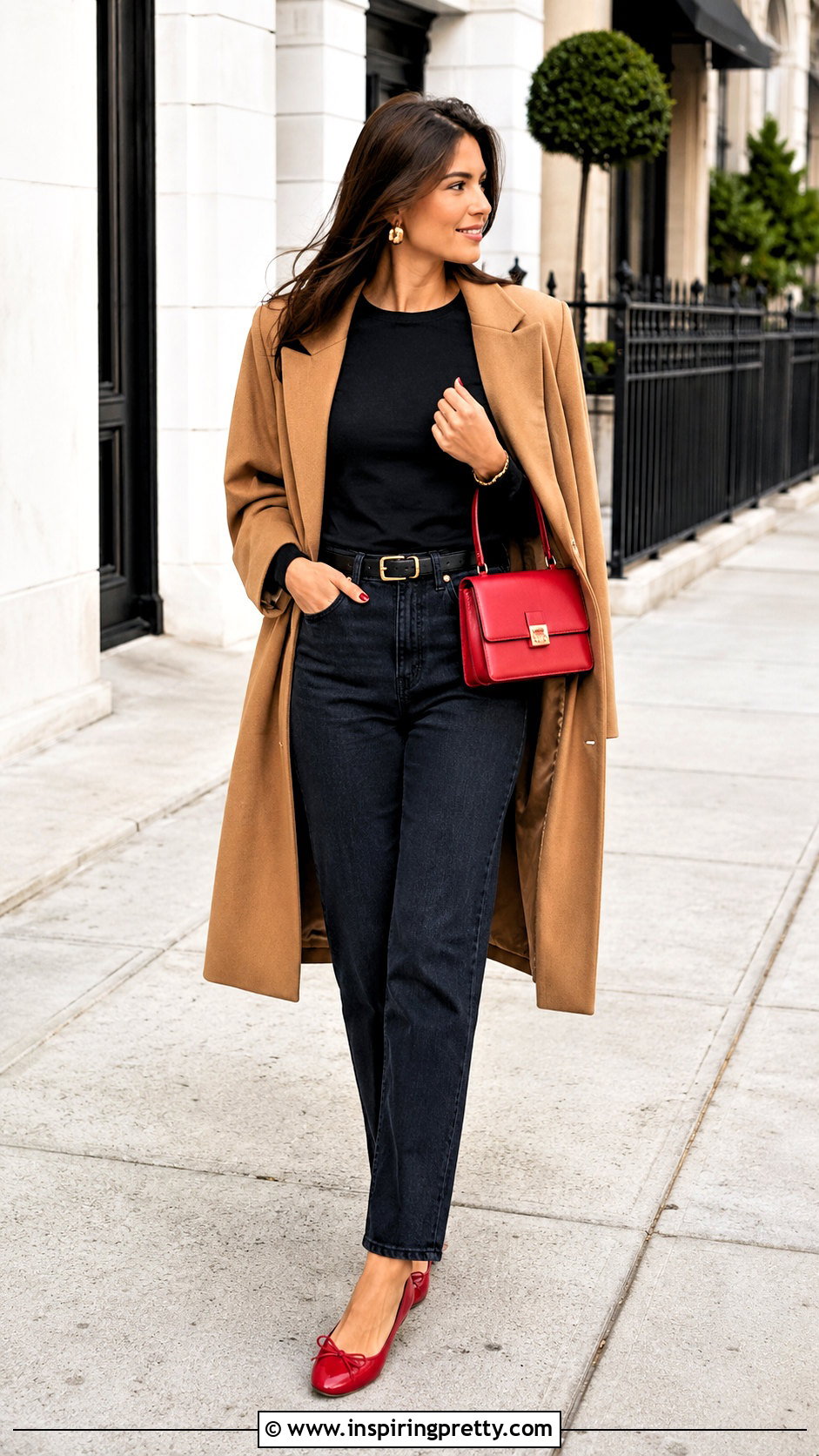 Long Sleeve Black Top With Red Accessories - 50 long sleeve black top outfit ideas