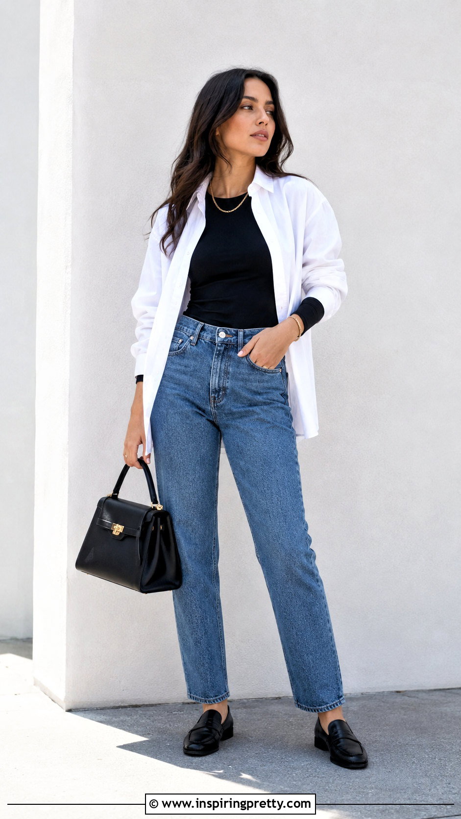 Long Sleeve Black Top With White Button Down Shirt - 50 long sleeve black top outfit ideas