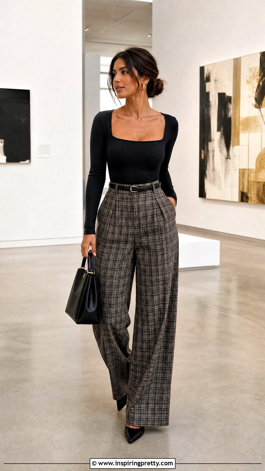 Long Sleeve Bodysuit With Plaid Pants And Heels - What Top To Wear With Plaid Pants (20 Ways)