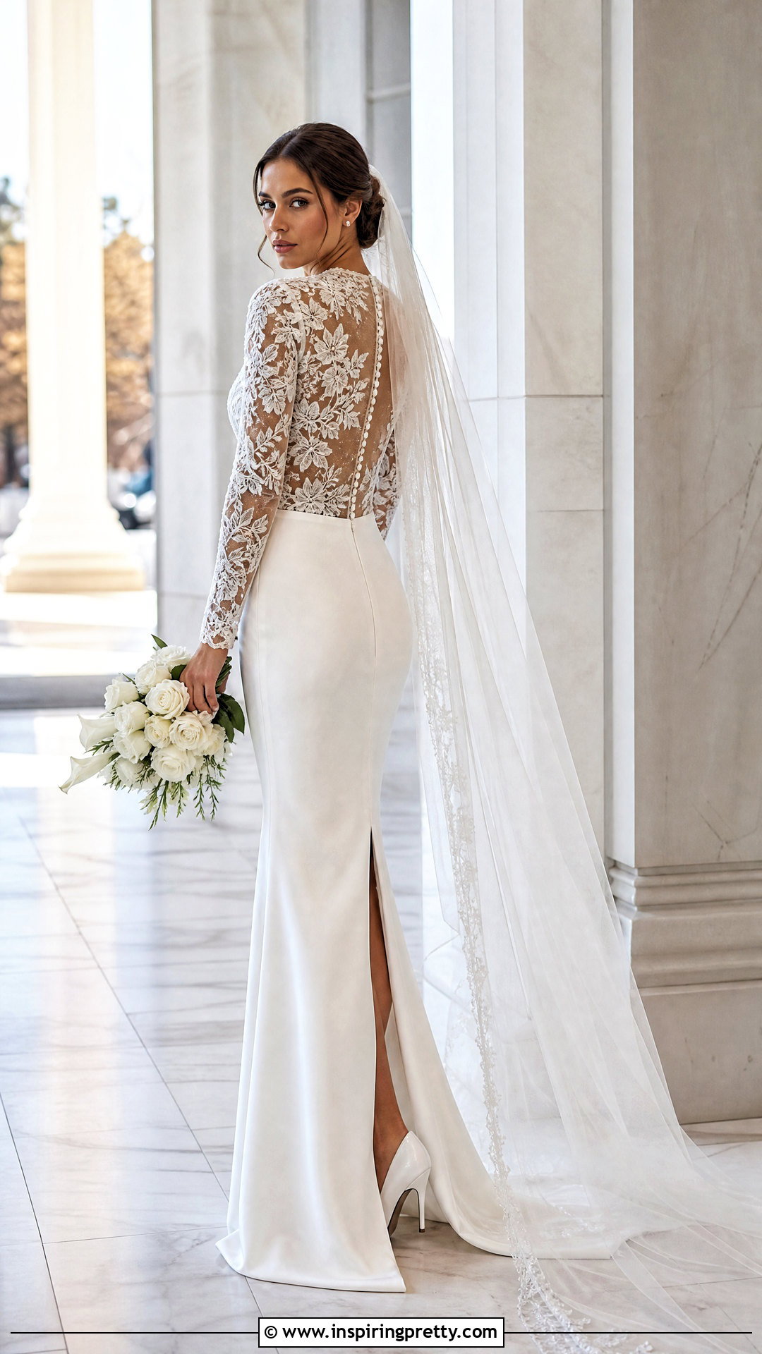 Long Sleeve Bridal Bodysuit With Crepe Skirt - 20 Bridal Bodysuit Top outfit ideas