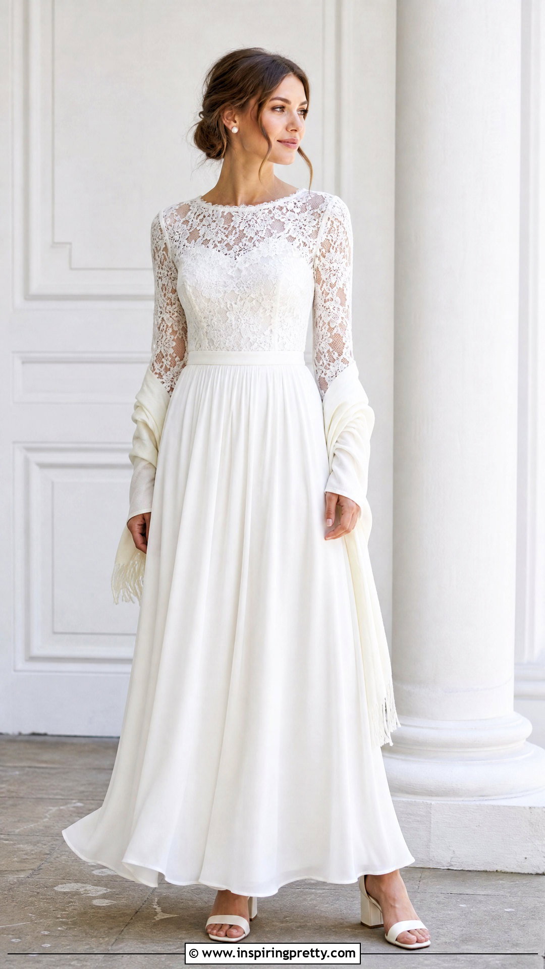 Long Sleeve Bridal Lace Top With Chiffon Skirt - 25 bridal skirts and tops outfit ideas