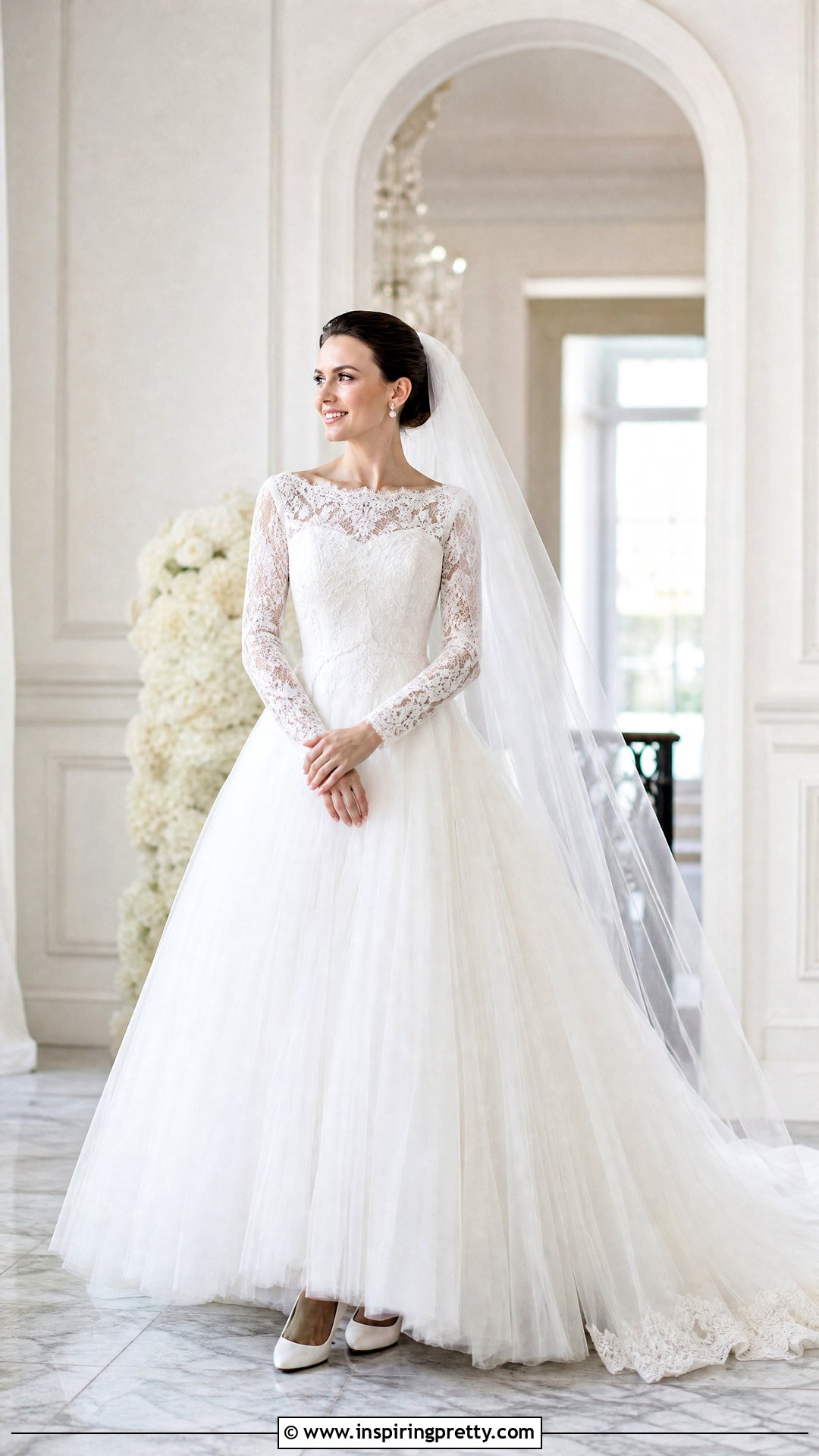 Long Sleeve Bridal Top With Full Tulle Skirt - 20 bride skirt and top outfit ideas