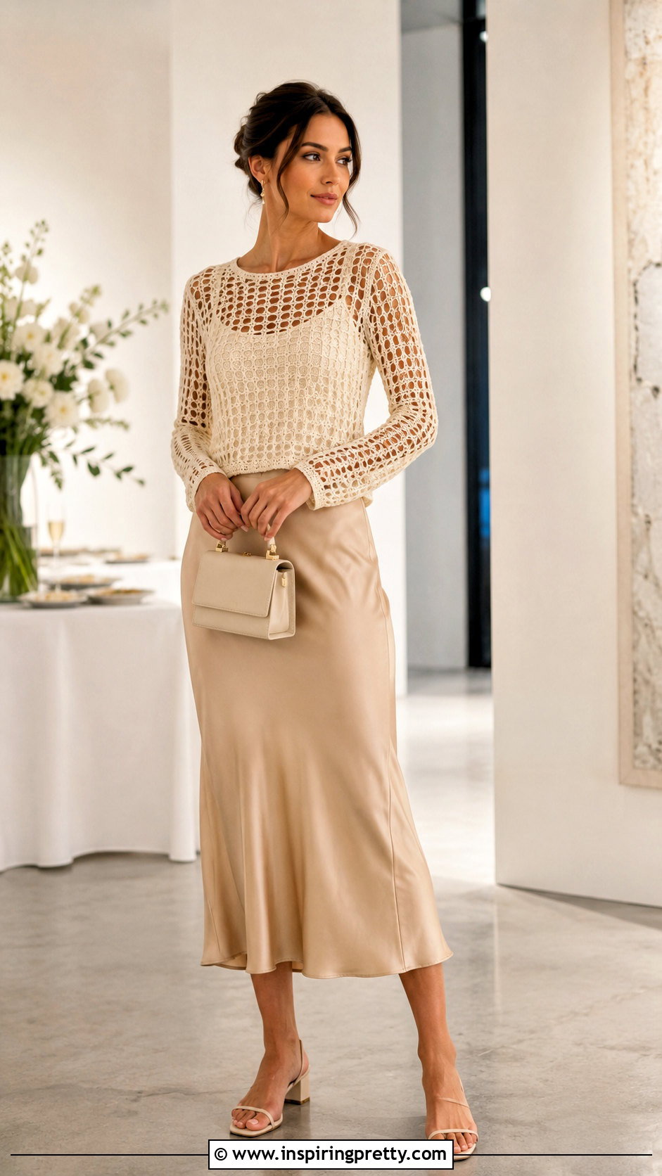 Long Sleeve Crochet Mesh Top With Satin Skirt - 50 mesh top crochet ideas