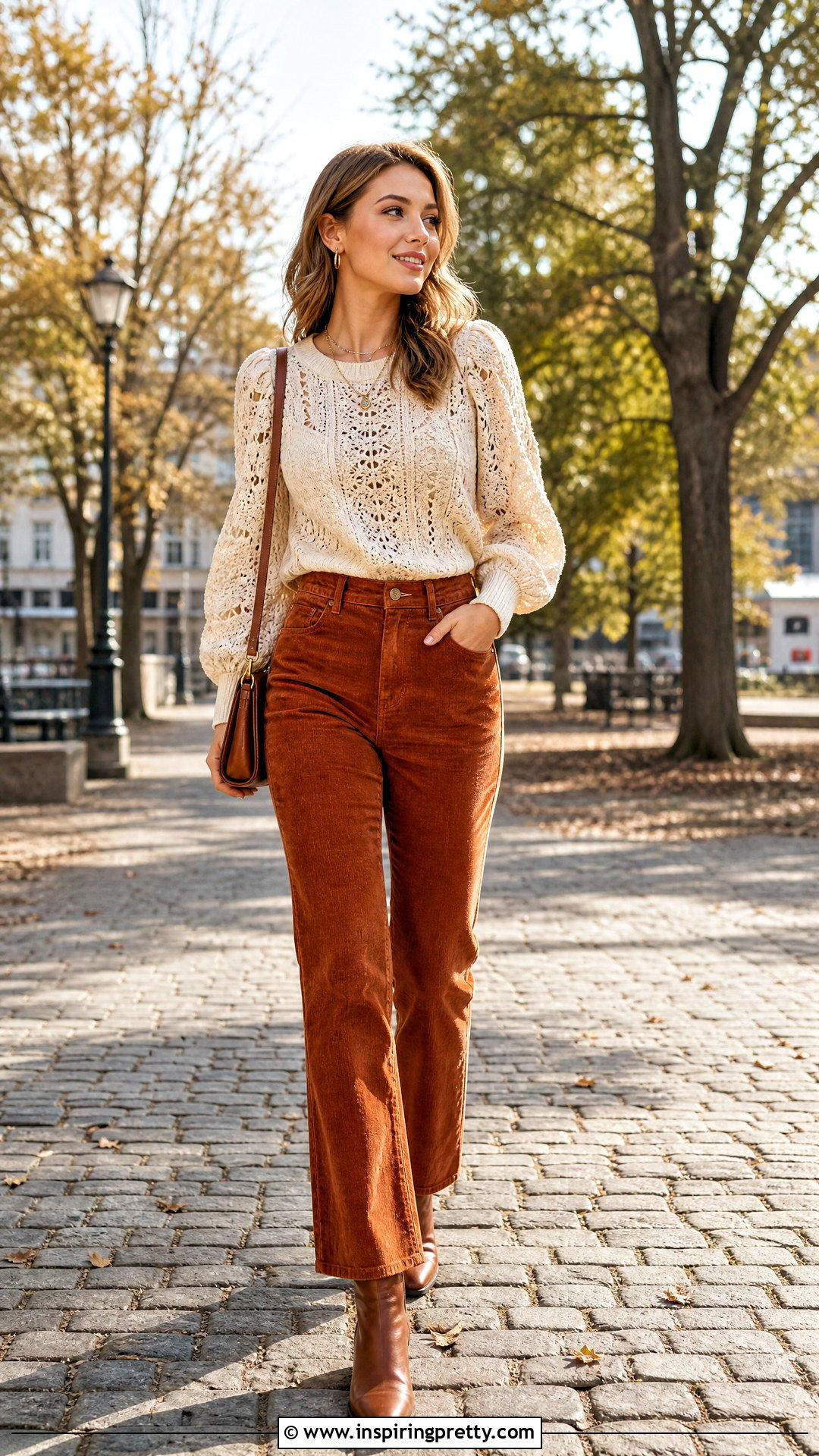 Long Sleeve Crochet Puffy Top With Corduroy Pants - 20 puffy sleeve top tutorial crochet outfit ideas