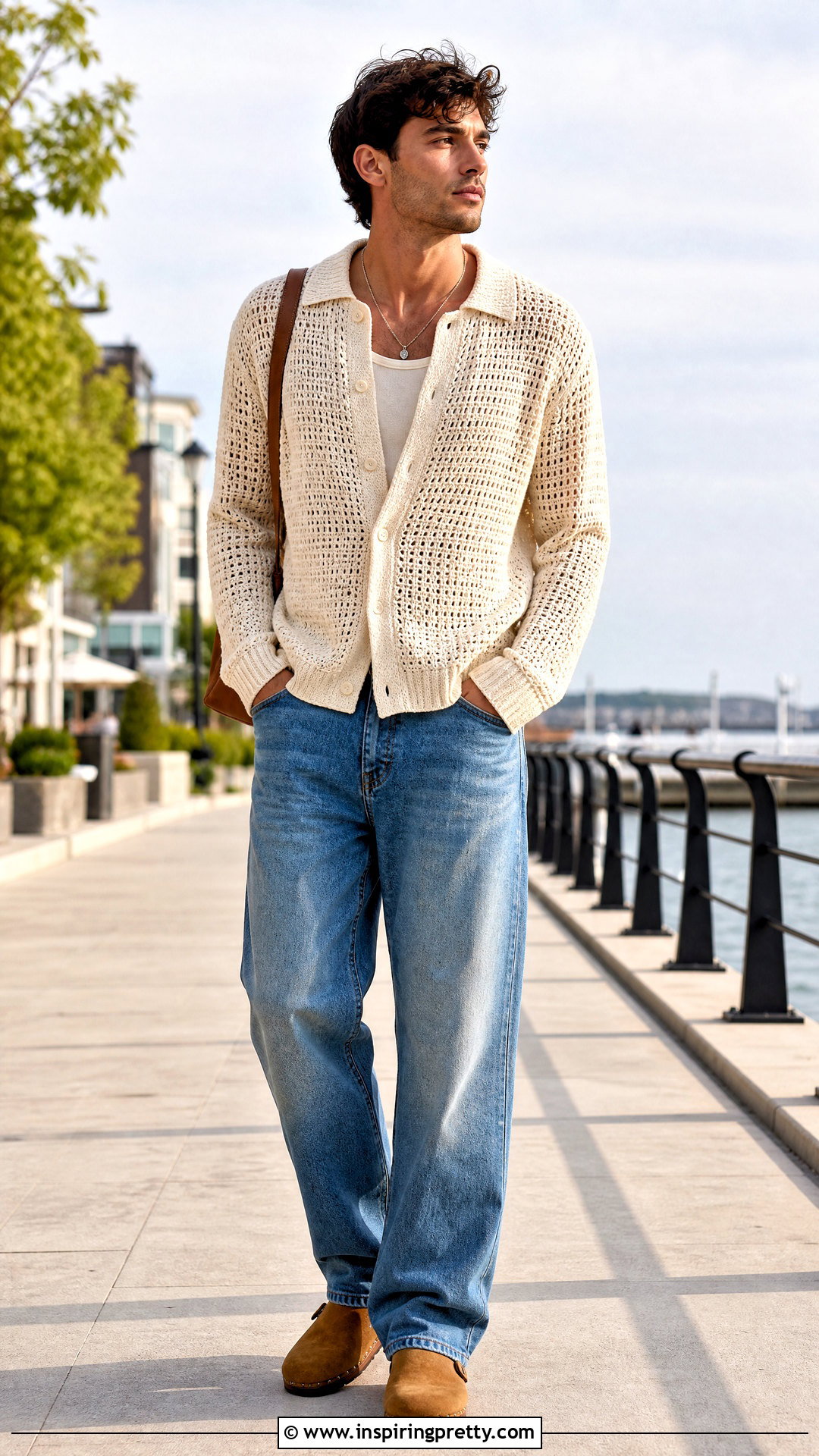 Long Sleeve Crochet Top With Relaxed Jeans - 20 crochet tops for men