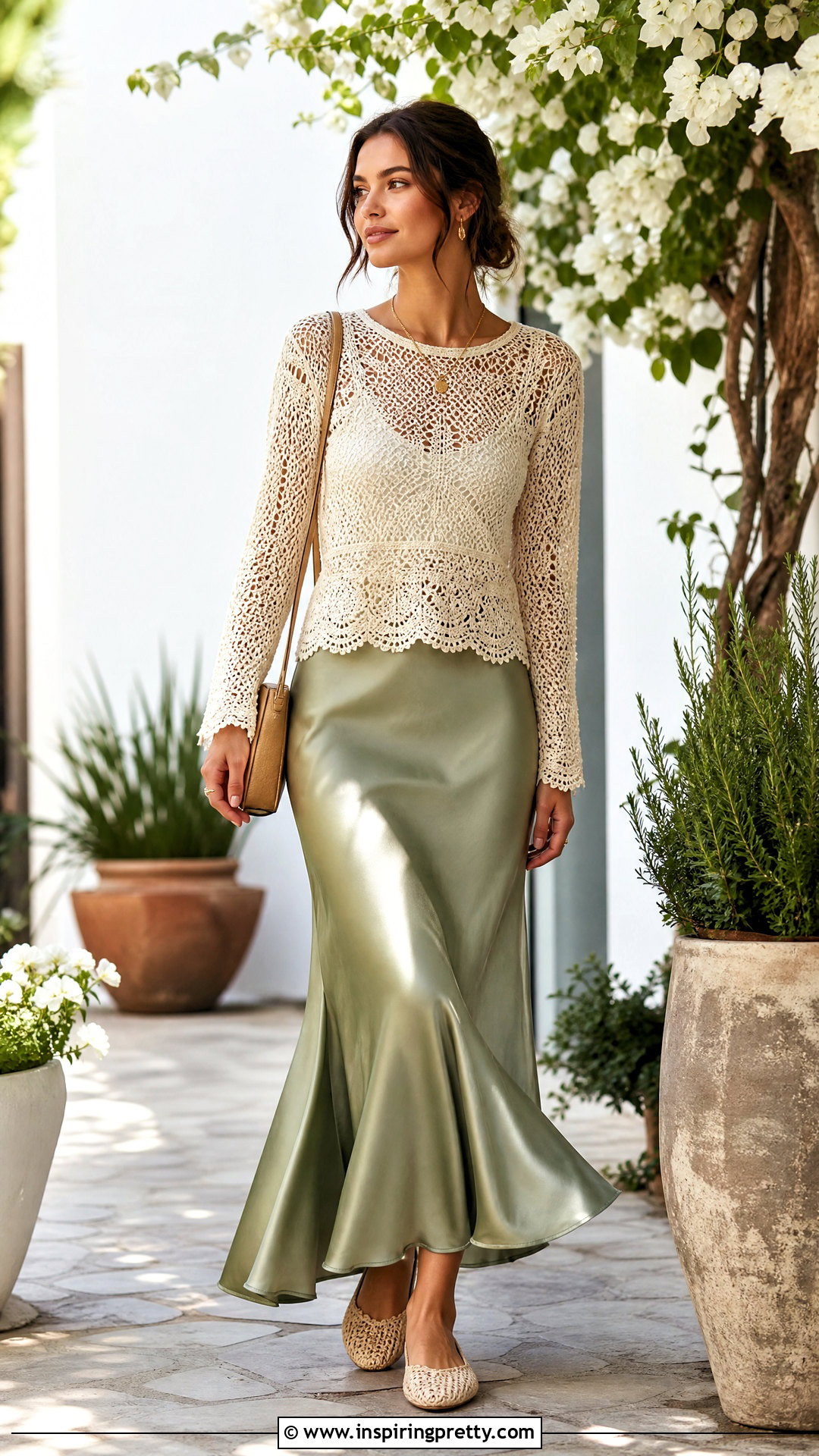 Long Sleeve Crochet Top With Slip Skirt - 50 trendy crochet tops outfit ideas