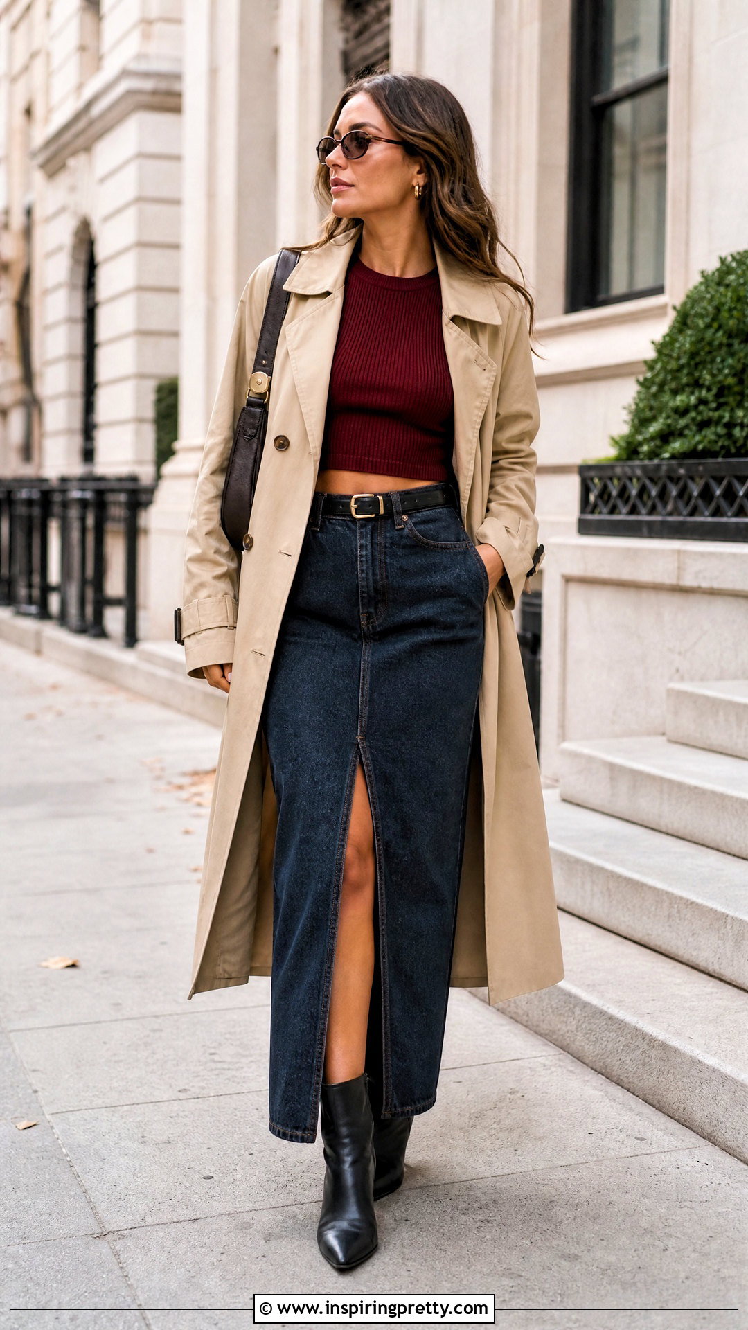 Long Sleeve Crop Top And Denim Maxi Skirt Outfit - 50 Crop Top Skirt outfits