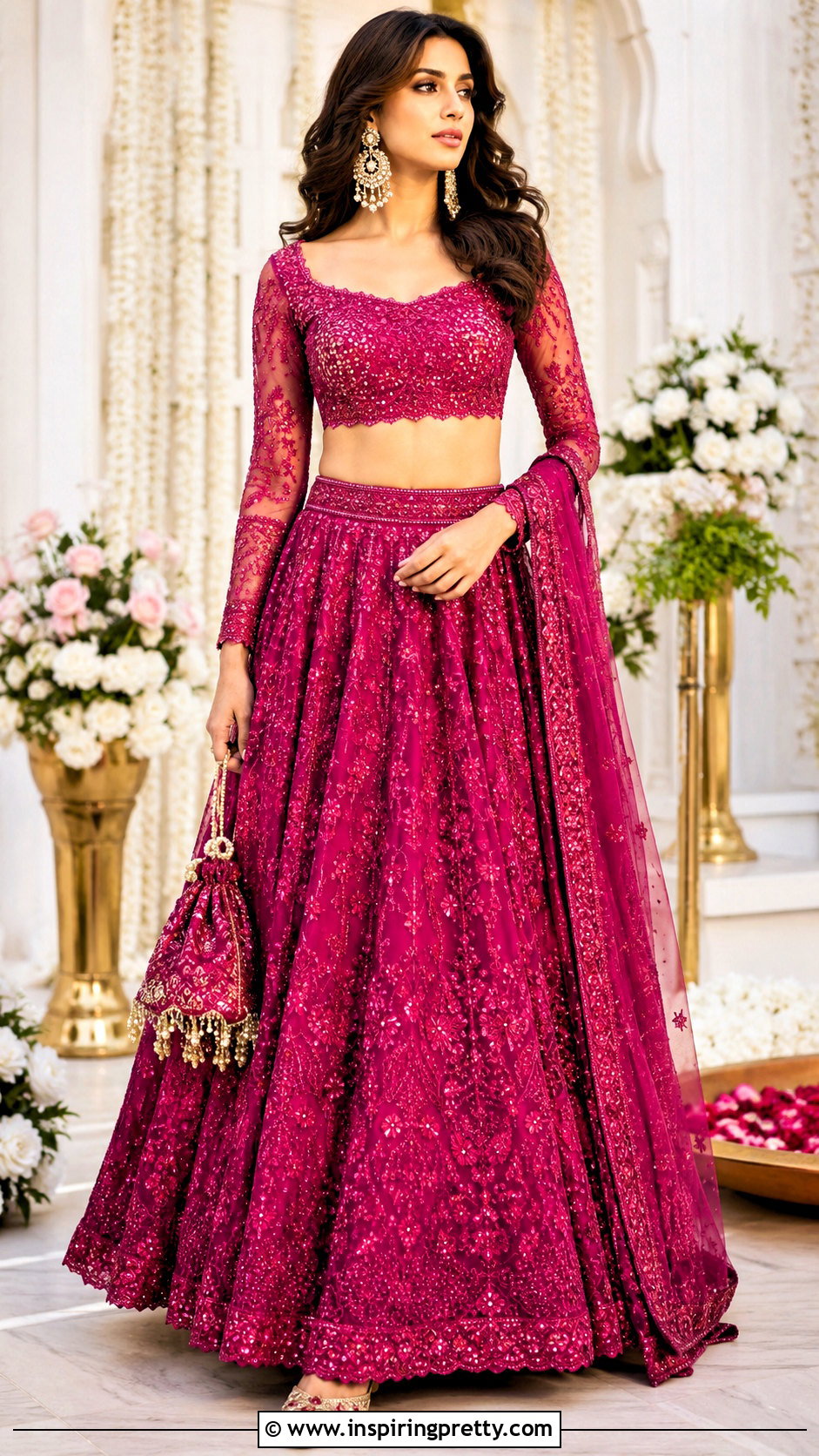Long Sleeve Crop Top And Lehenga Skirt - 20 skirt crop top outfit indian weddings