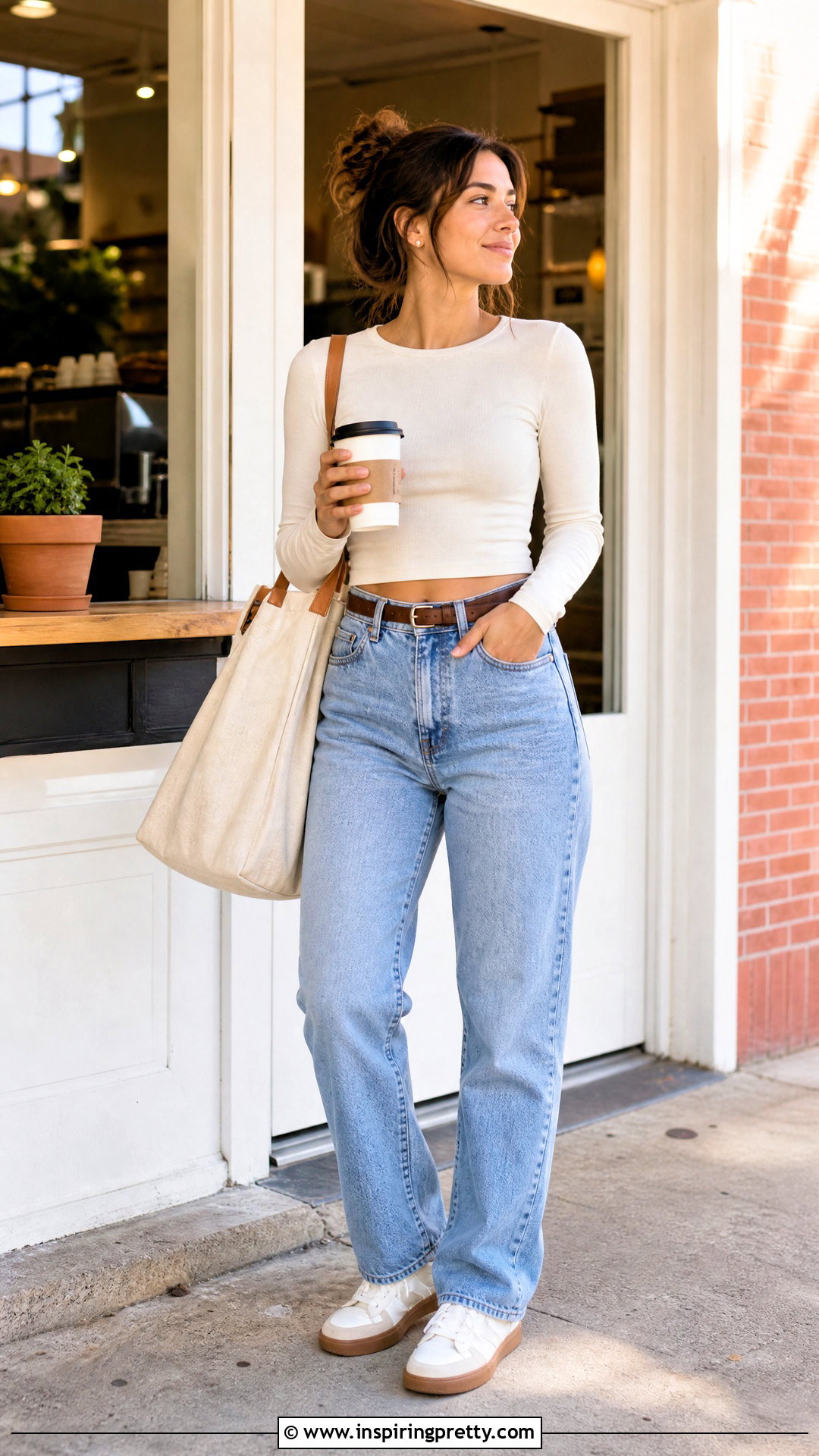 Long Sleeve Crop Top And Mom Jeans - 50 Crop Top And Jeans Outfit ideas