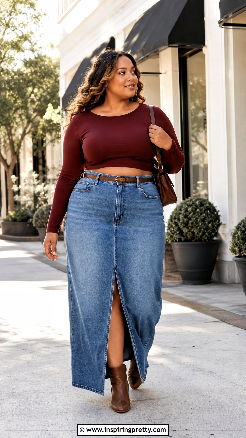 Long Sleeve Crop Top With Denim Maxi Skirt - 20 Long Sleeve Dress Crop Top outfit ideas