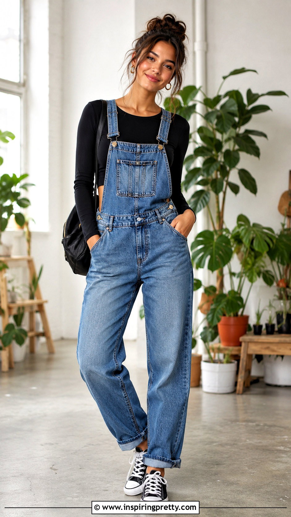 Long Sleeve Crop Top With Denim Overalls - 20 long sleeve crop tops outfits