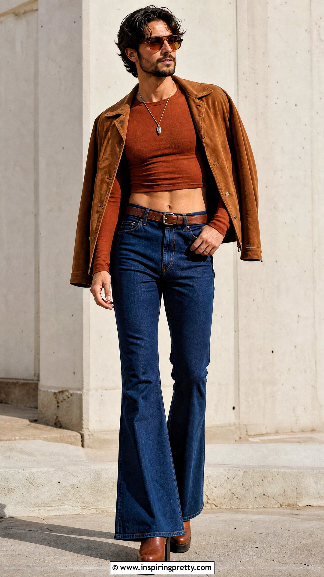 Long Sleeve Crop Top With Flared Jeans - 25 man crop top aesthetic ideas